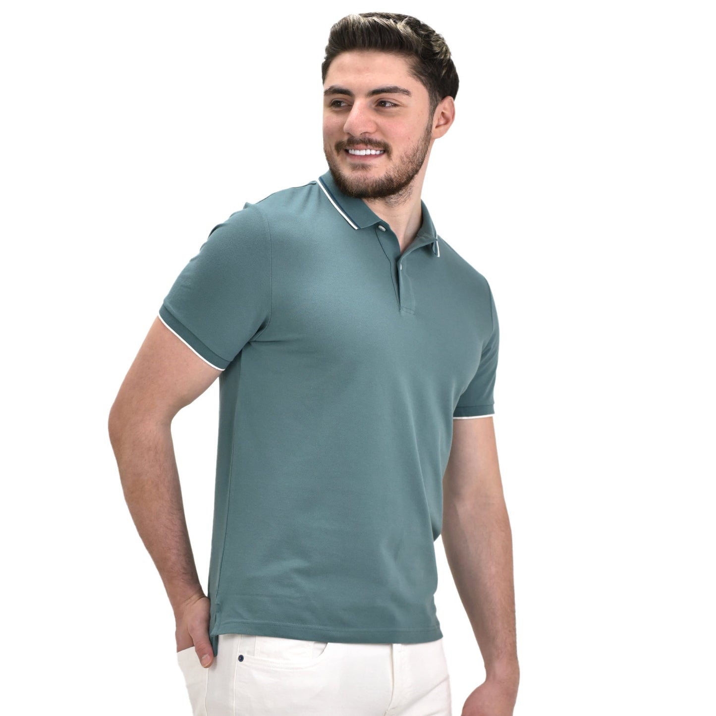 Giordano Men's Cotton Lycra Pique Slim Fit Polo-Green