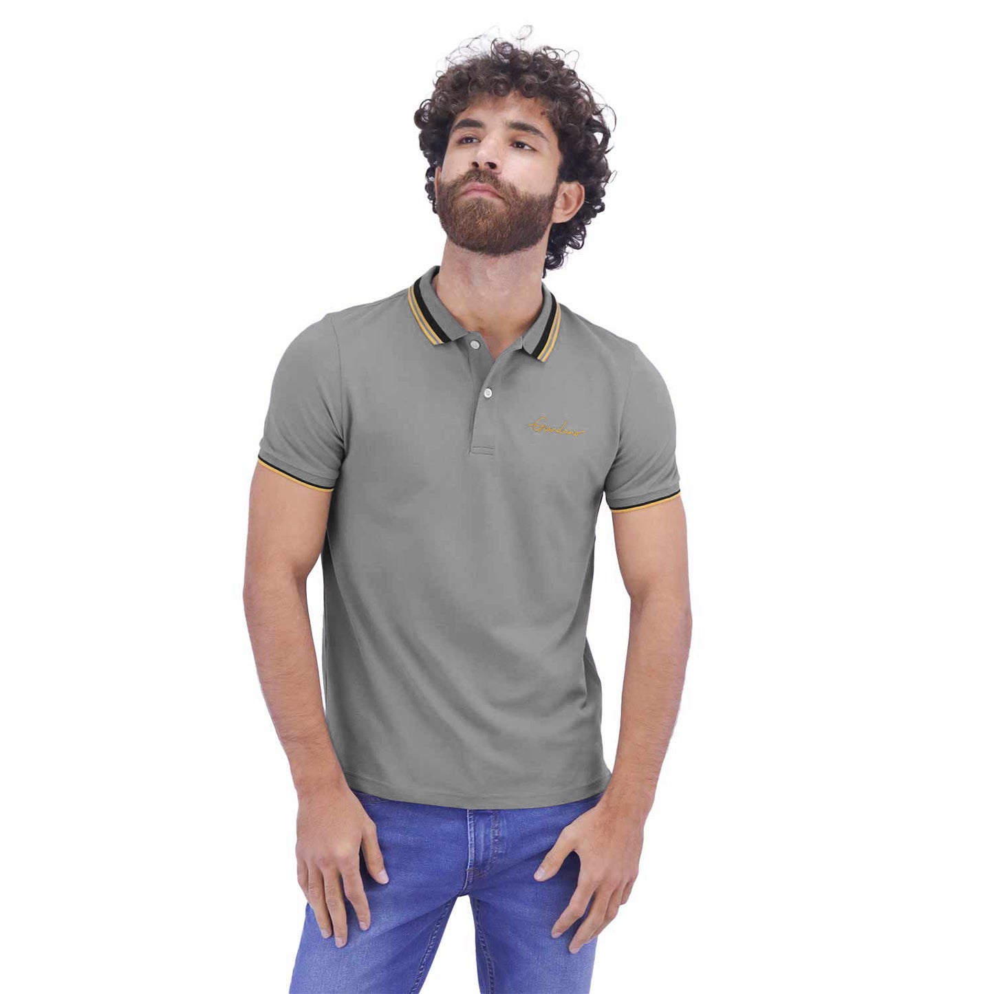 Giordano Men's Slim Fit Cotton Polo Shirt With Sailboat Embroidery-Grey