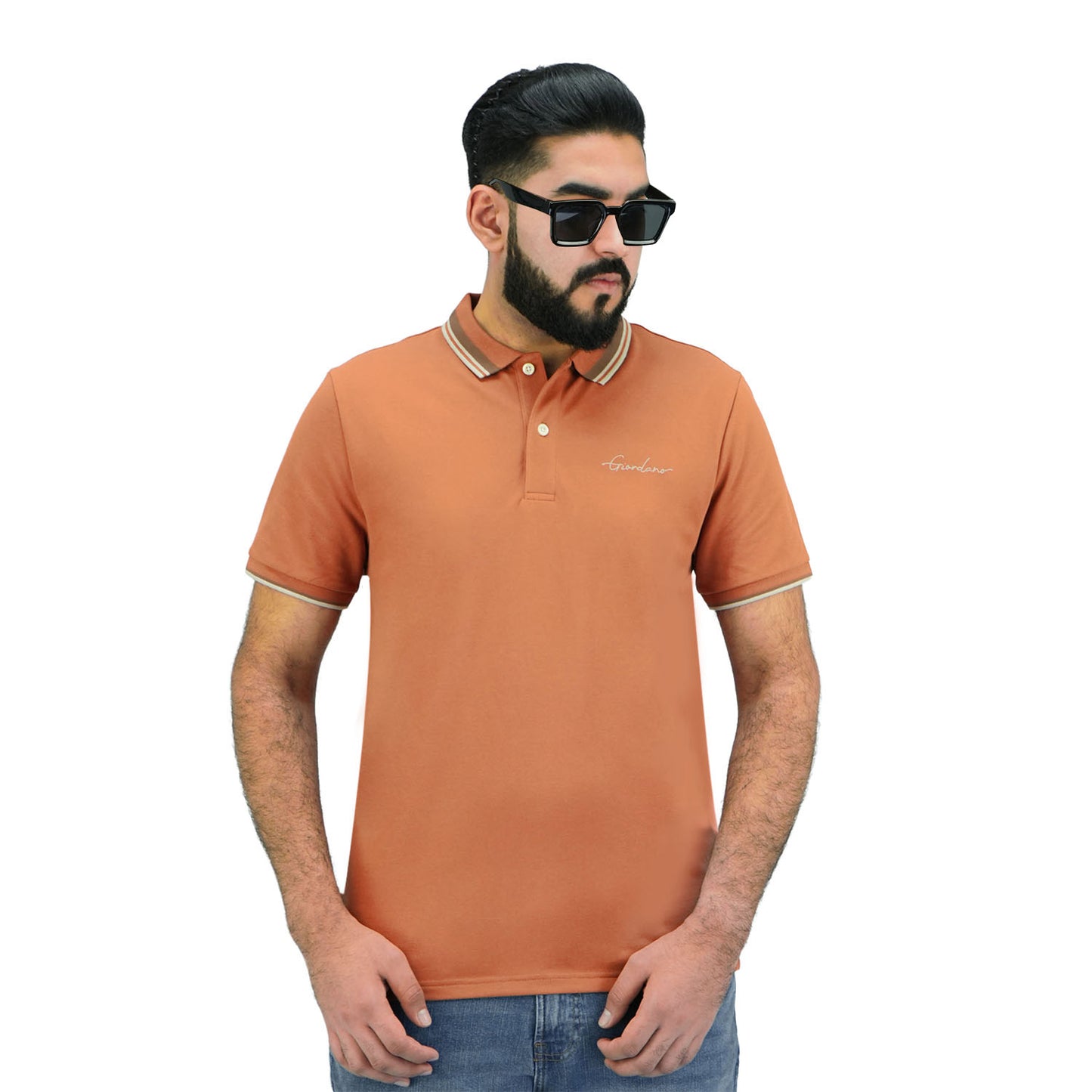 Giordano Men's Slim Fit Cotton Polo Shirt With Sailboat Embroidery-Brown