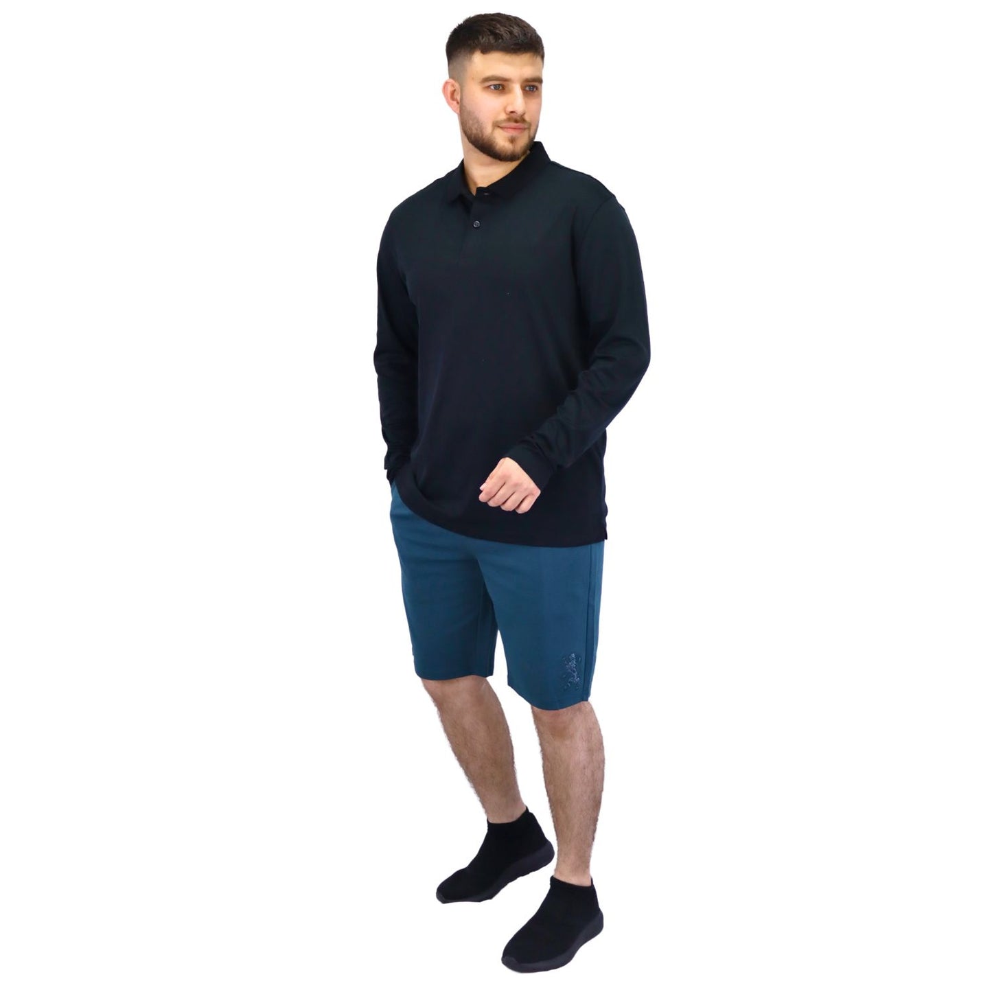 Men's Flat Knit Collar Long Sleeve Liquid Touch Slim Fit Solid Color Polo