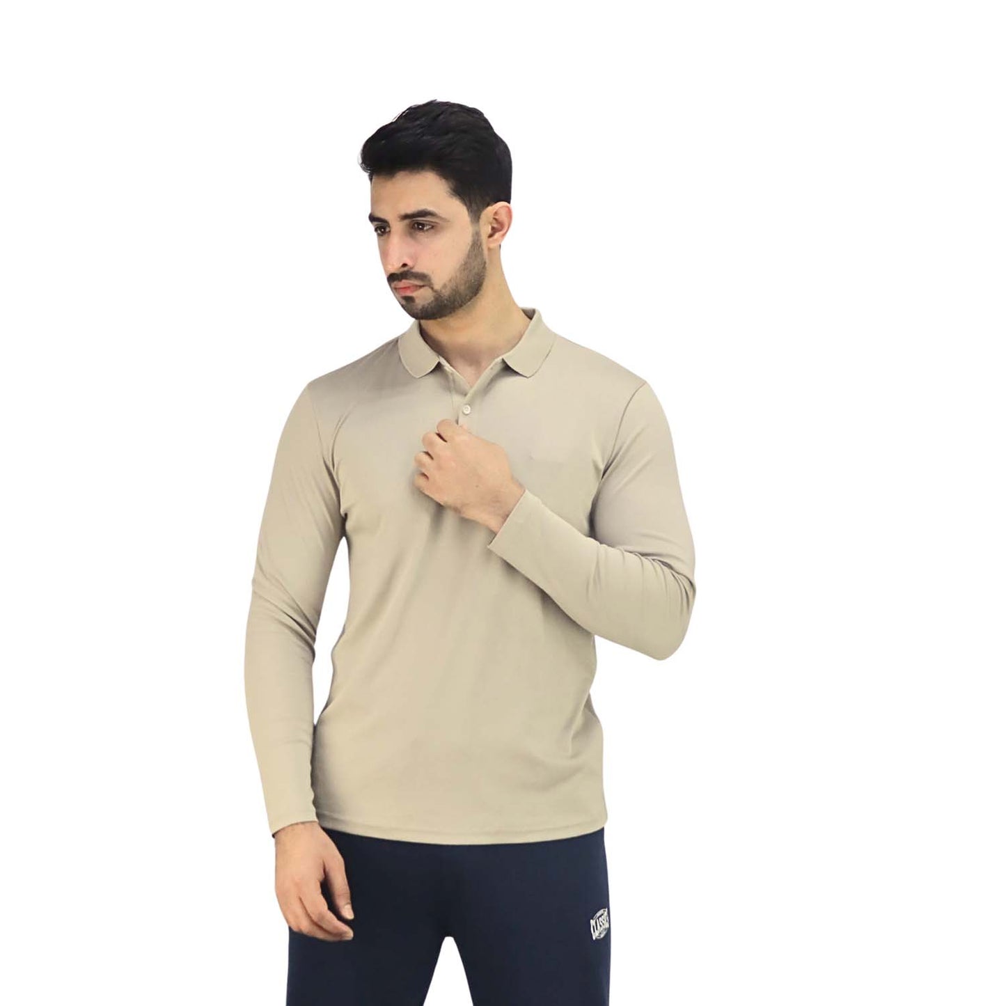 Men’S Flat Knit Collar Long Sleeve Liquid Touch Slim Fit Solid Color Polo