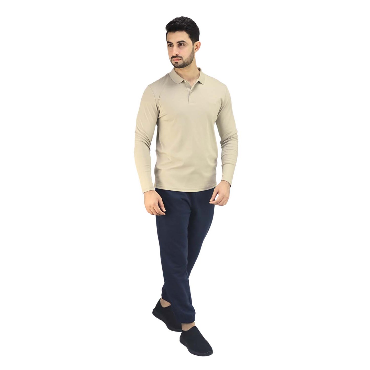 Men’S Flat Knit Collar Long Sleeve Liquid Touch Slim Fit Solid Color Polo