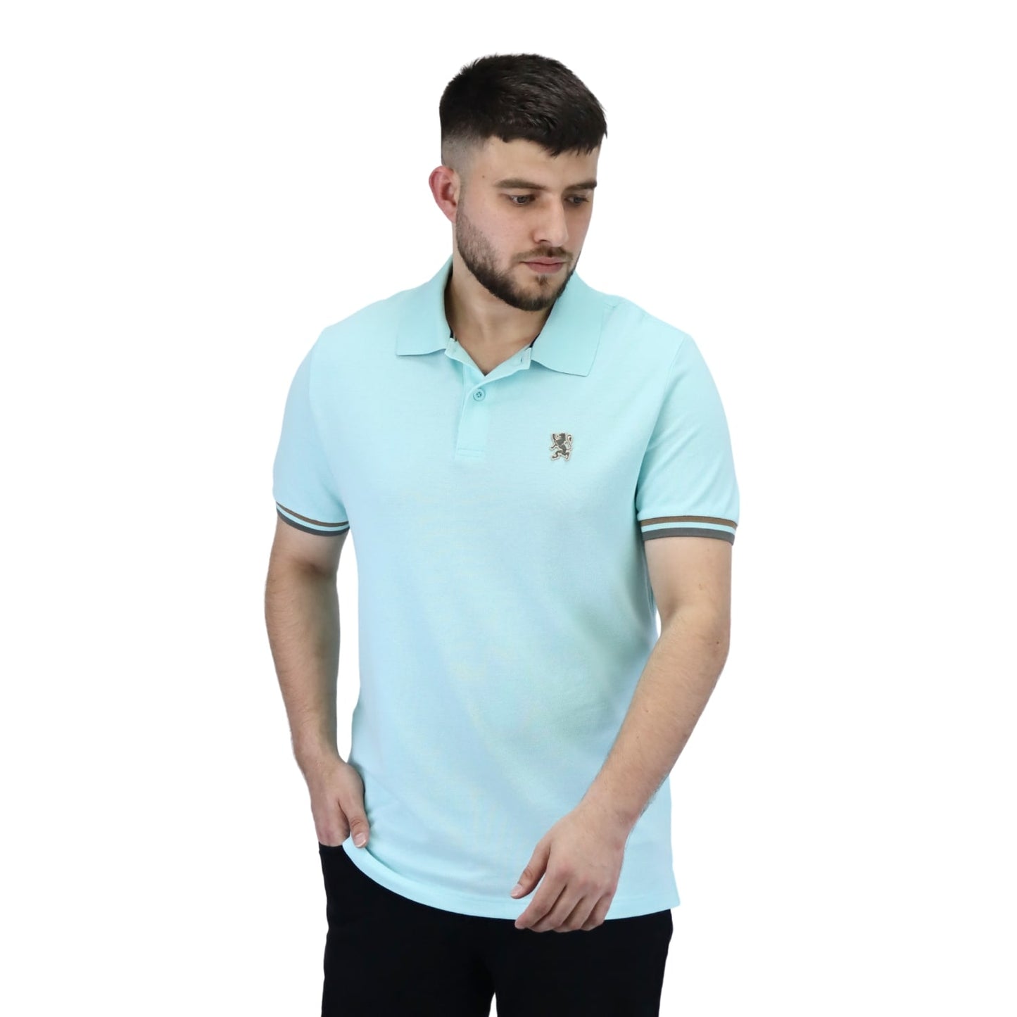 Giordano Men's Performance Slim Fit Lion Embroidery Solid Polo-Blue