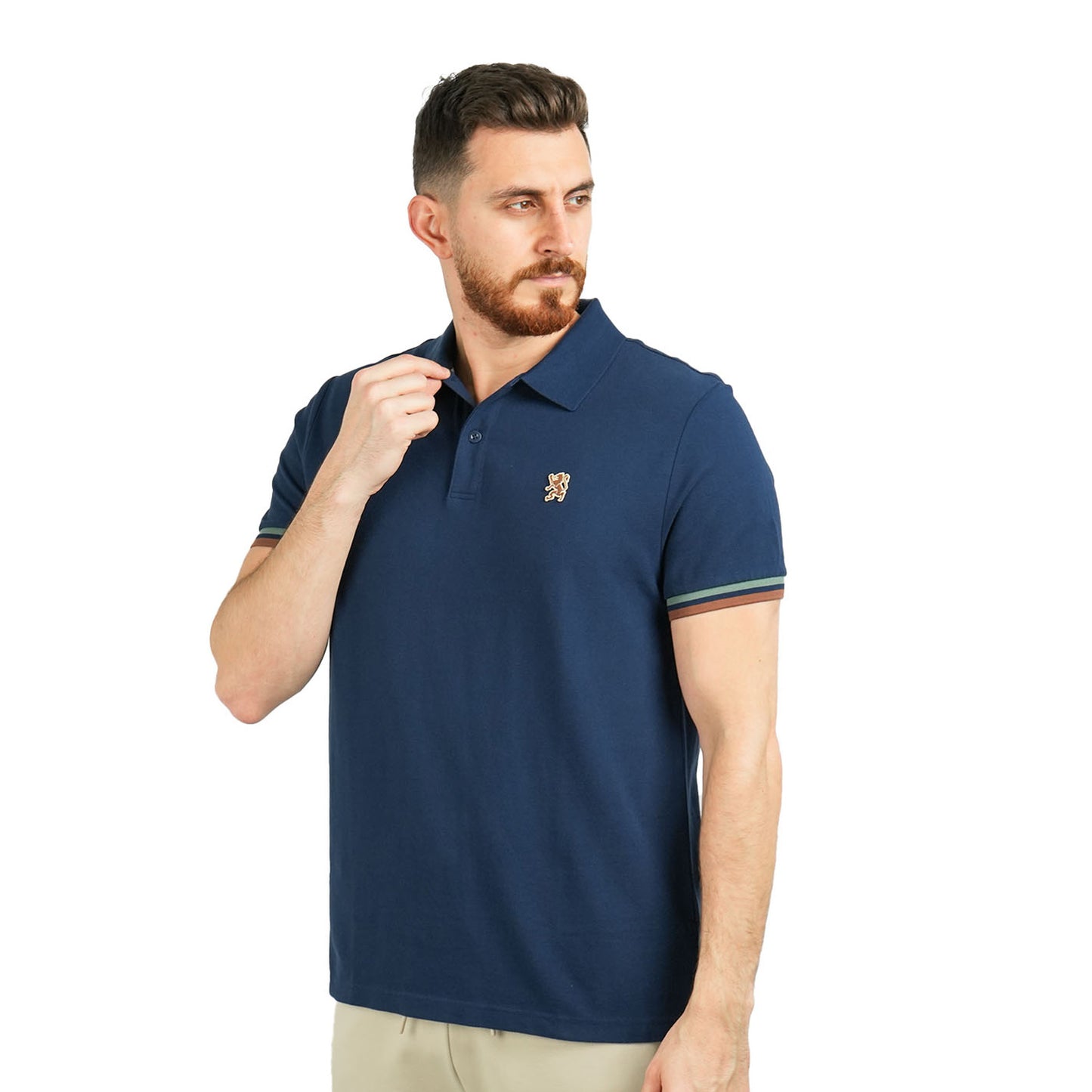 Giordano Men's Performance Slim Fit Lion Embroidery Solid Polo-Blue