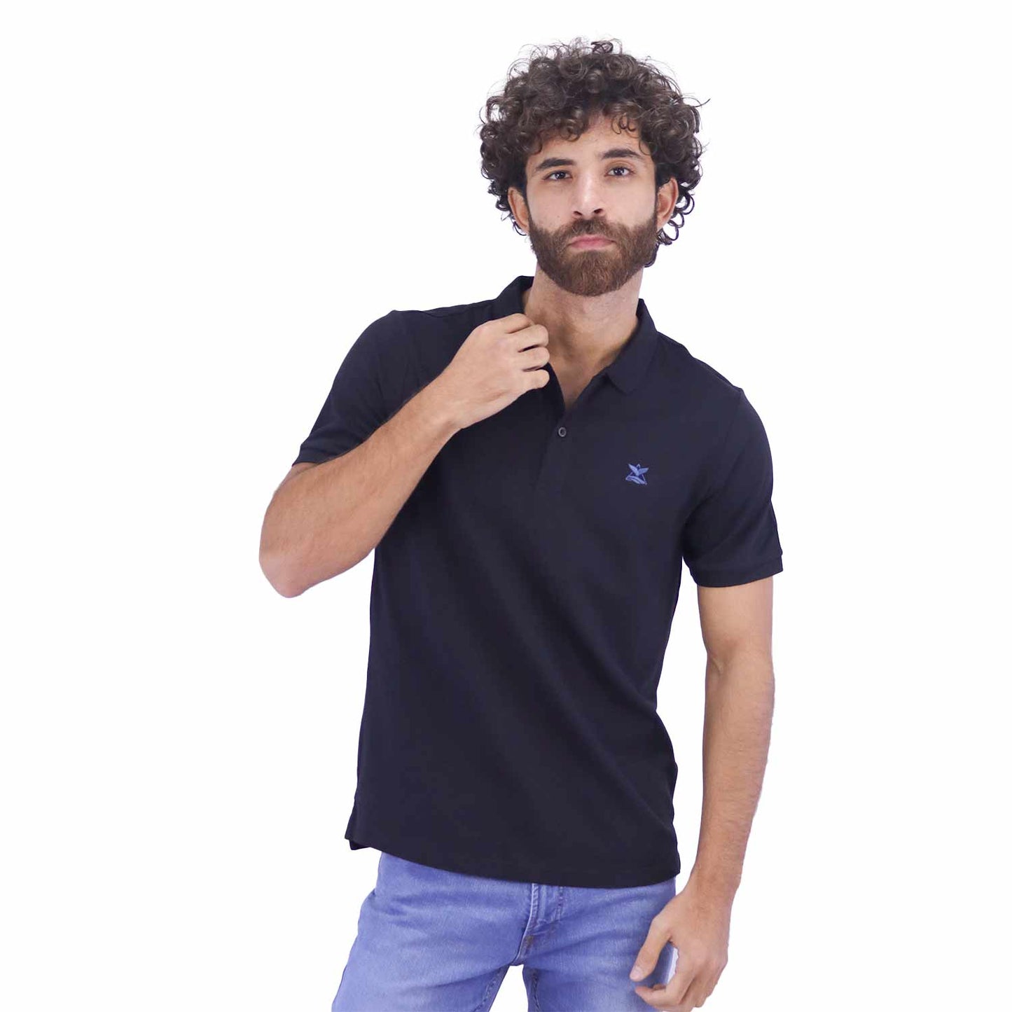 Giordano Men's Pique Flat Knit Collar Slim Fit Embroidery Solid Polo-Black