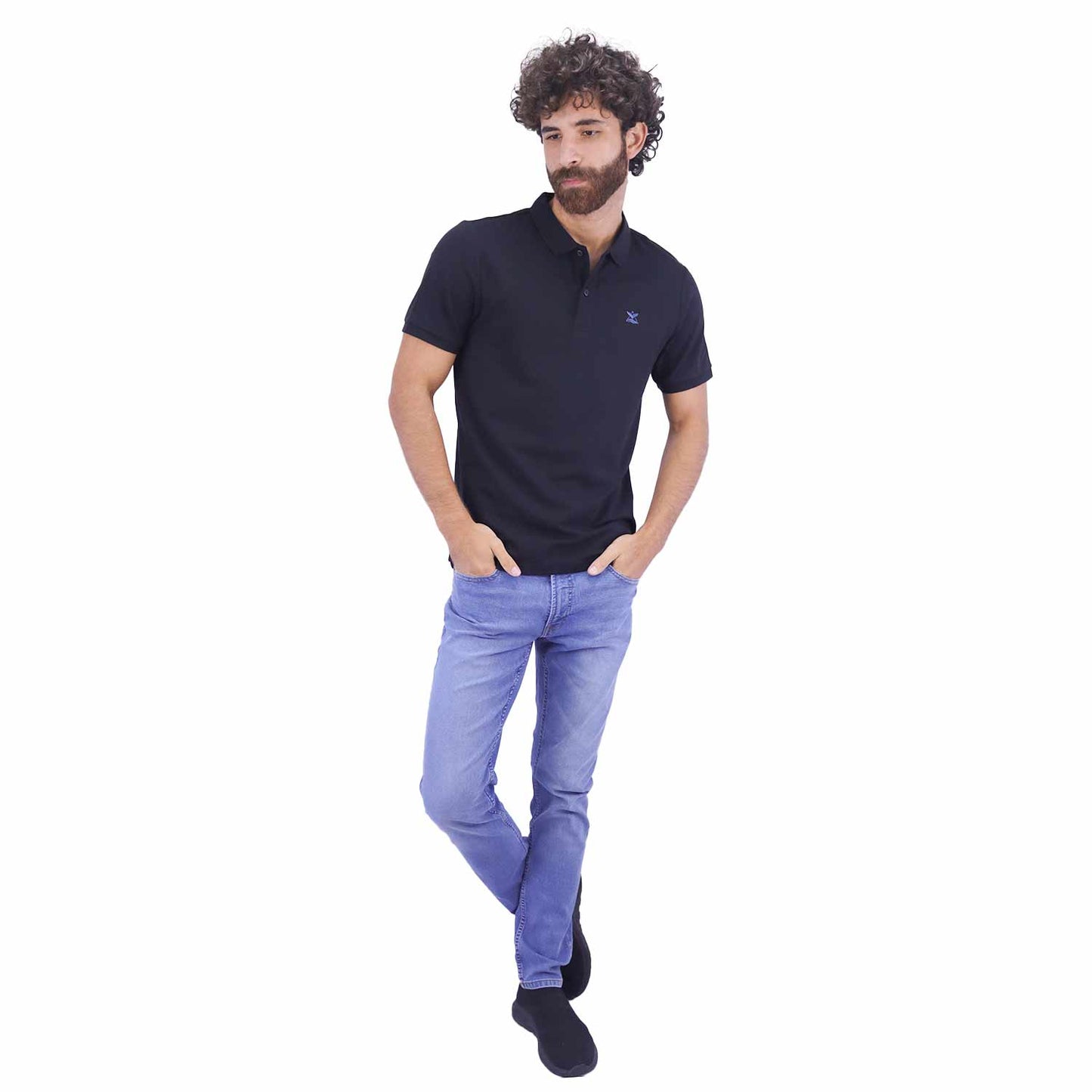 Men's Pique Flat Knit Collar Slim Fit Embroidery Solid Polo