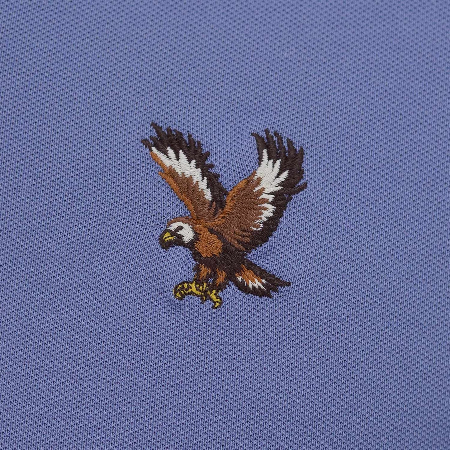 Men's Pique Flat Knit Collar Short Sleeve Eagle Embroidery Solid Color Polo