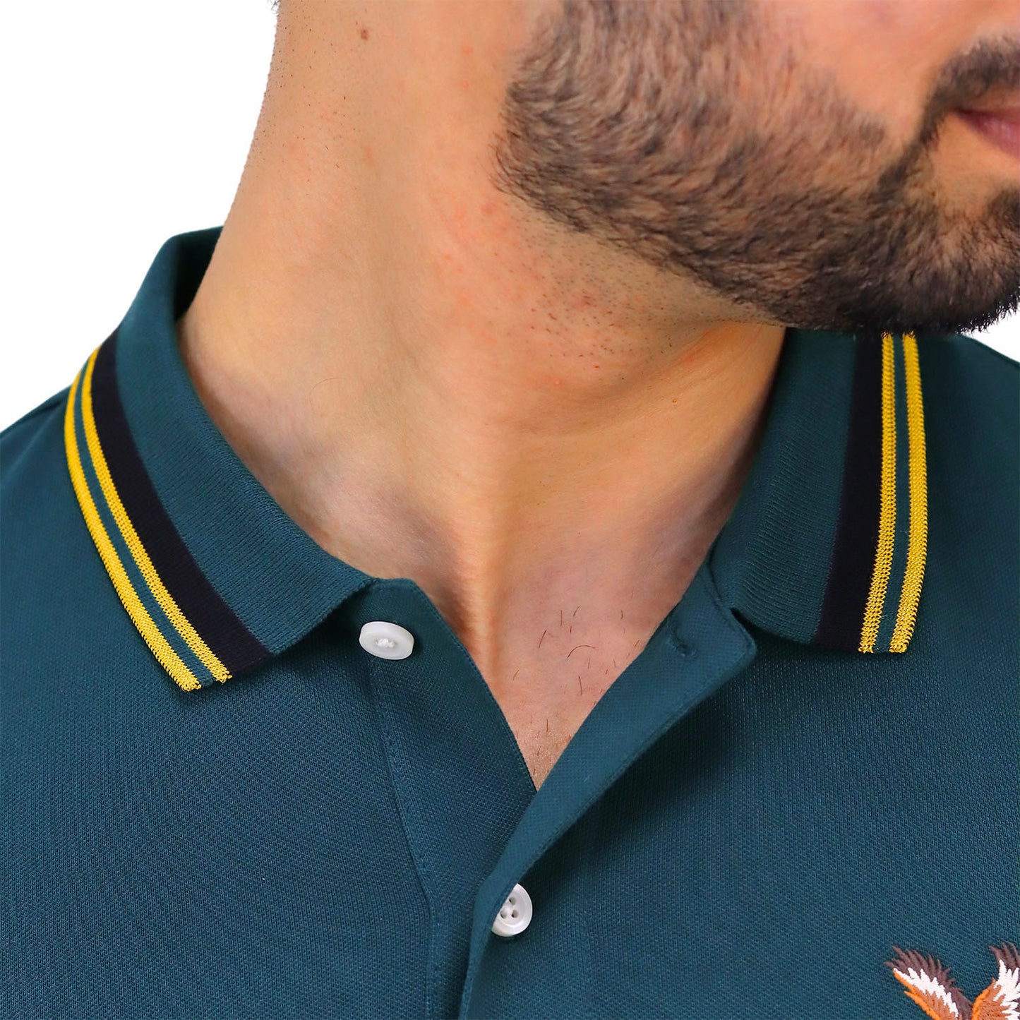 Men's Pique Flat Knit Collar Short Sleeve Eagle Embroidery Solid Color Polo