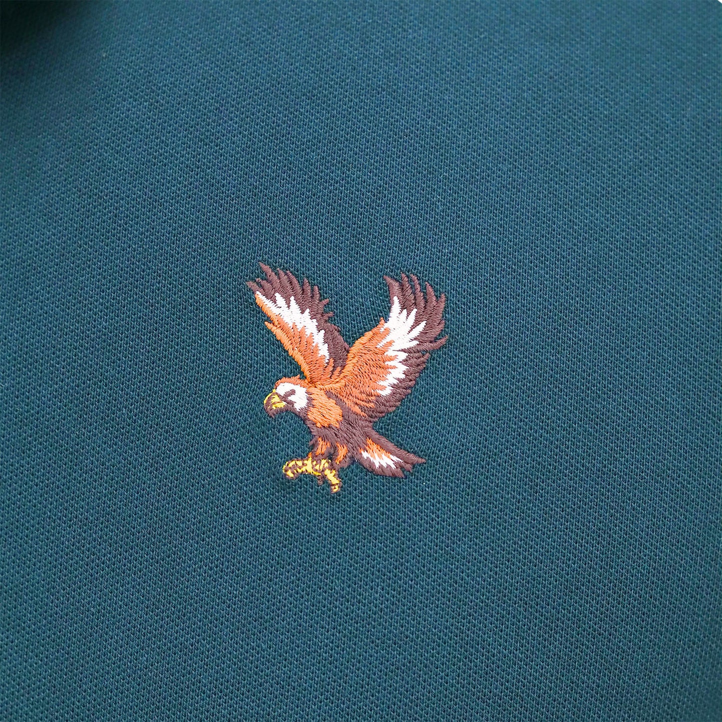 Men's Pique Flat Knit Collar Short Sleeve Eagle Embroidery Solid Color Polo