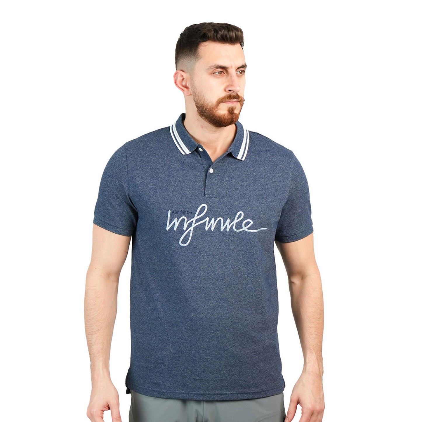 Giordano Men's Slim Fit Embroidered Infinite Polo-Blue