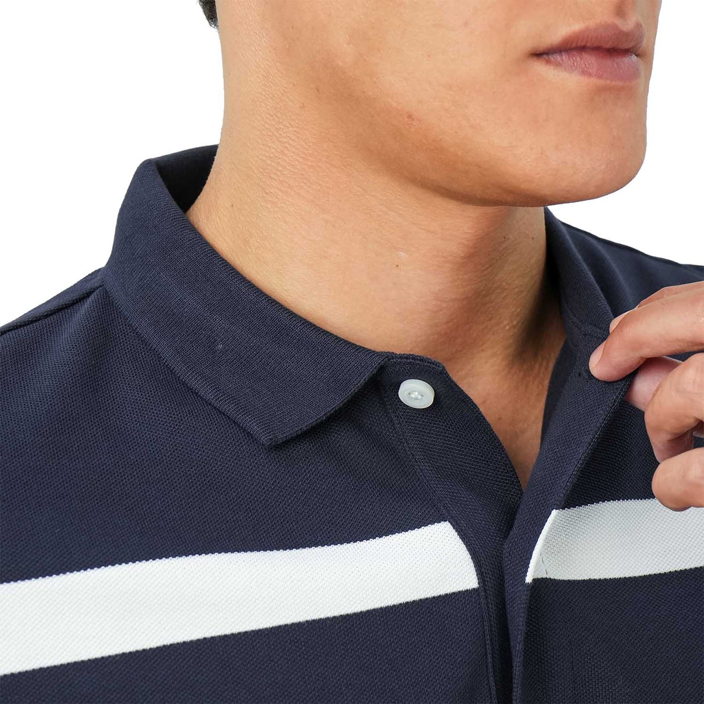قميص بولو رجالي مخطط بقصّة Slim Fit - قطن بيكيه، ياقة مسطحة محبوكة