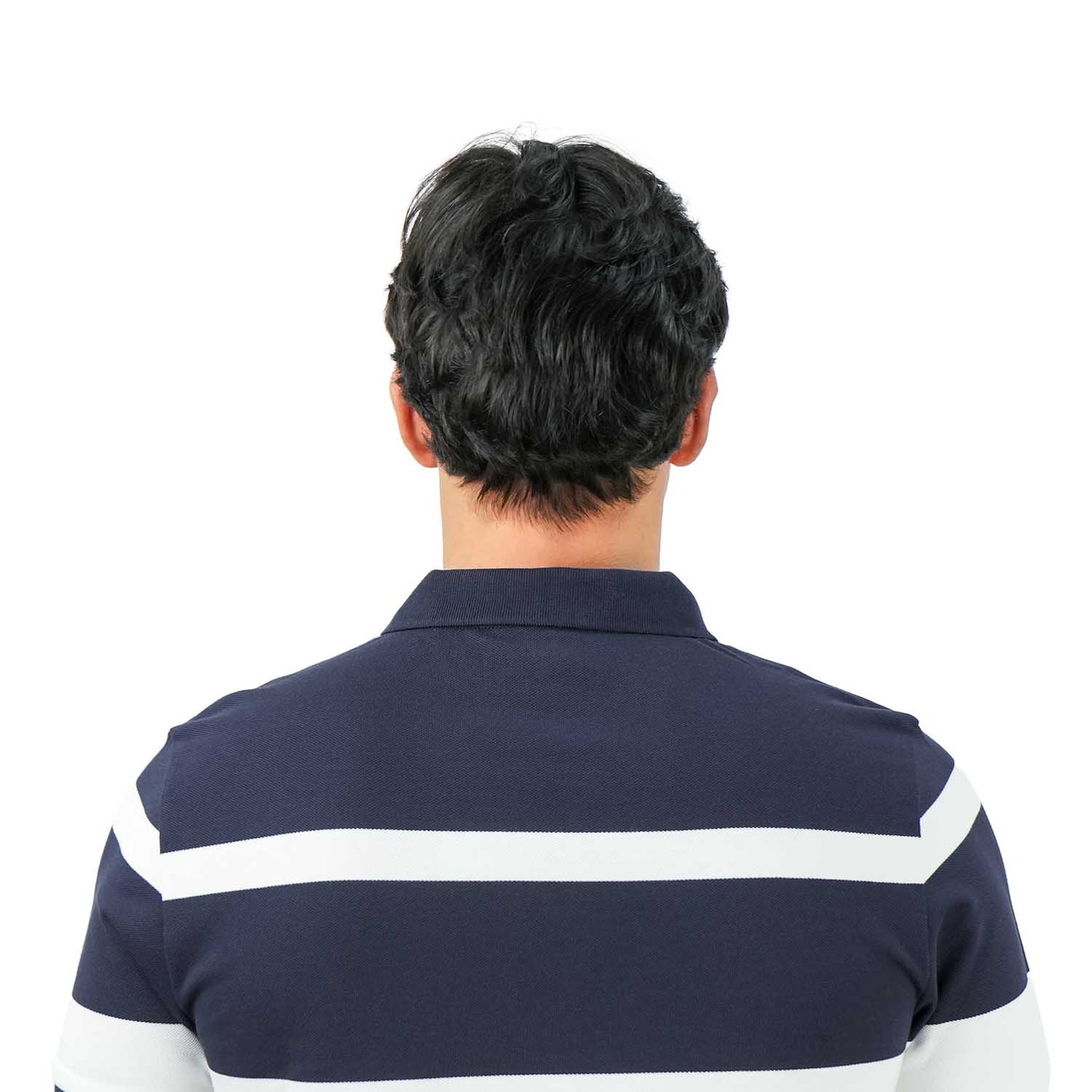 قميص بولو رجالي مخطط بقصّة Slim Fit - قطن بيكيه، ياقة مسطحة محبوكة