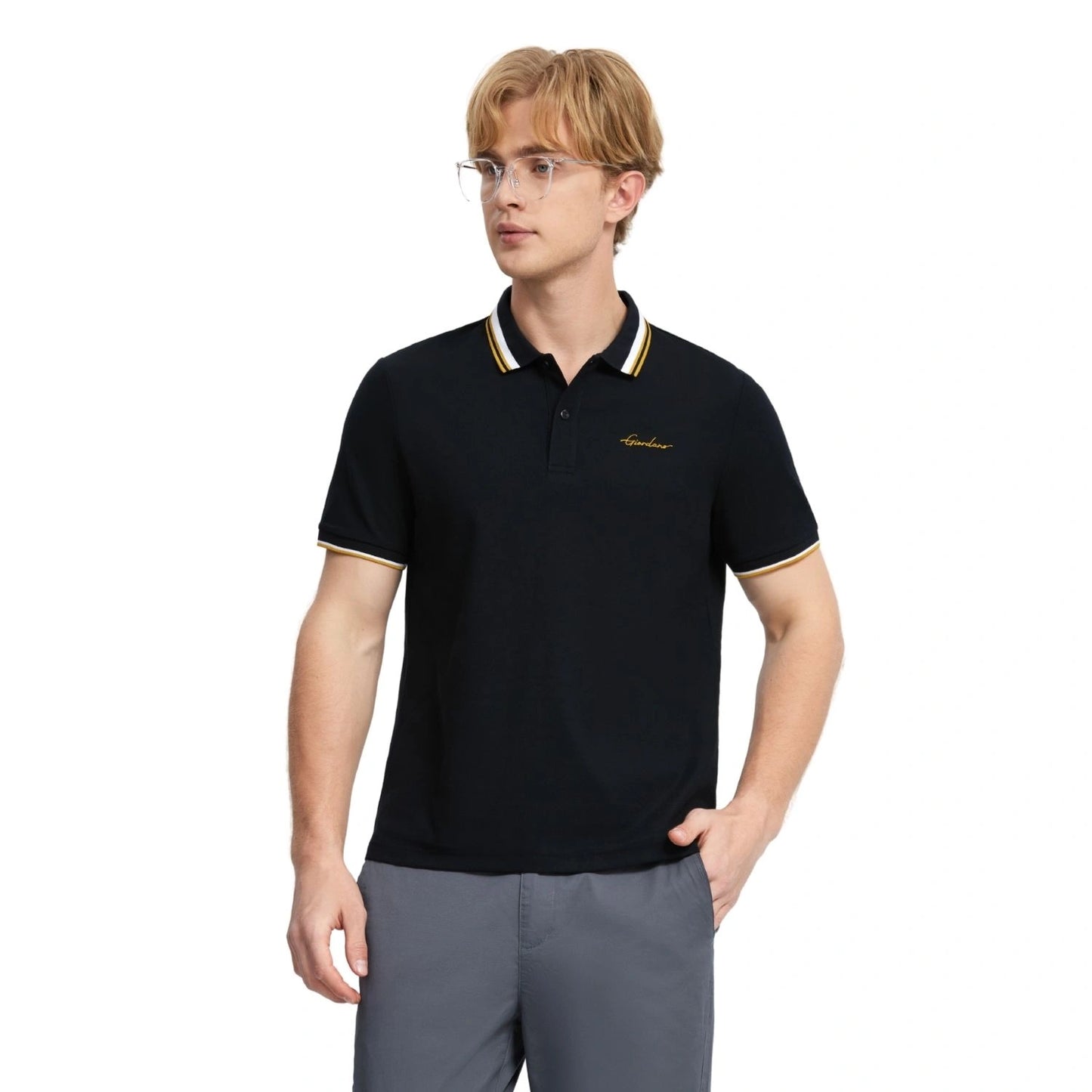 Men's Flat Knit Collar Short Sleeve Cotton Blend Polo