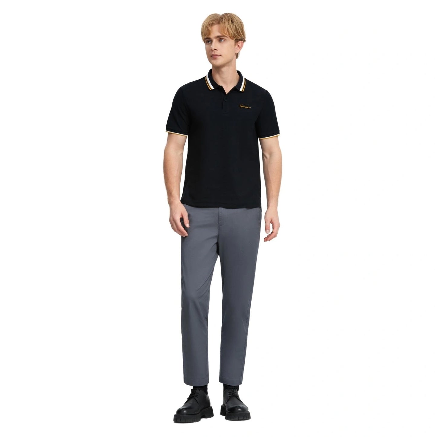 Men's Flat Knit Collar Short Sleeve Cotton Blend Polo