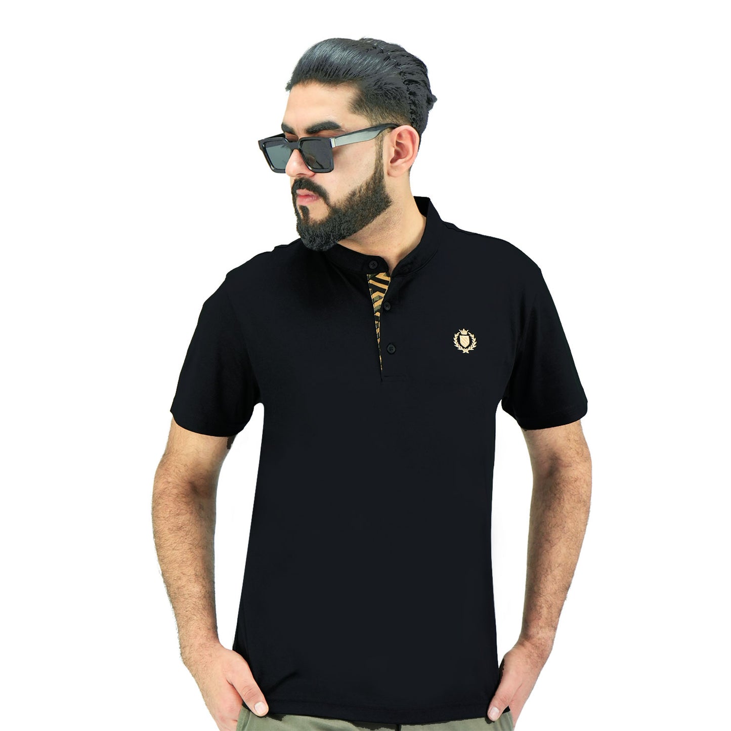 Giordano Men's Henley Tee | Slim Fit Cotton Comfort-Black