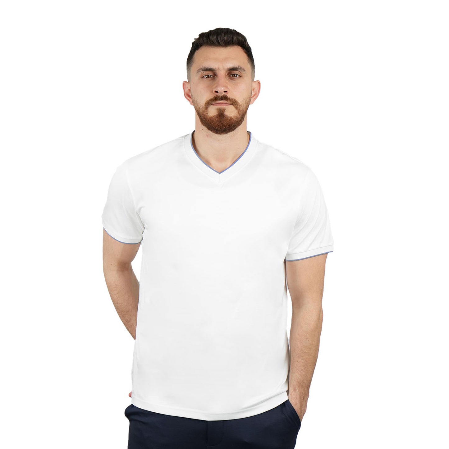 Giordano Men's V-Neck Tee - Slim Fit, Cotton Interlock, Solid Colors-White
