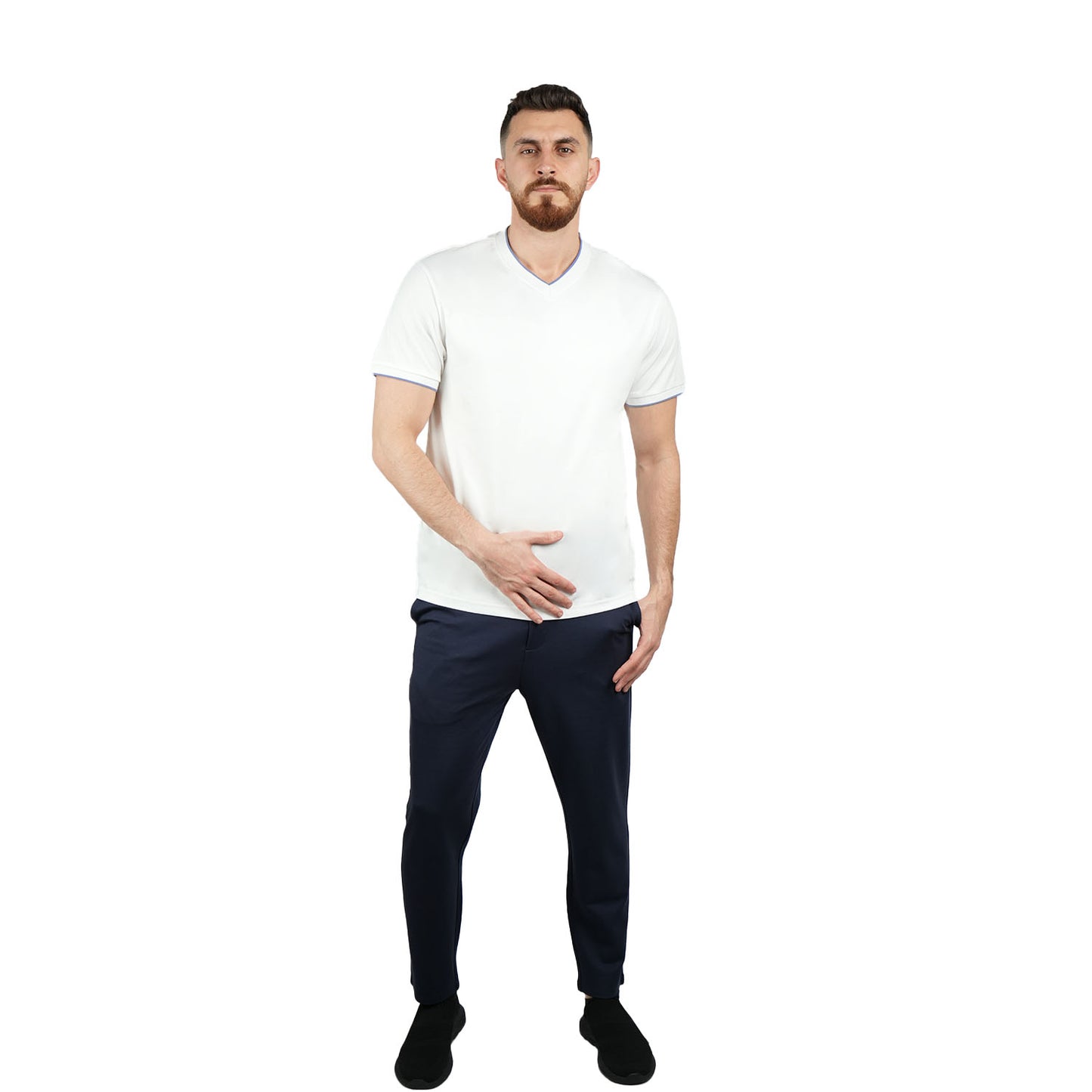 Men's V-Neck Tee - Slim Fit, Cotton Interlock, Solid Colors