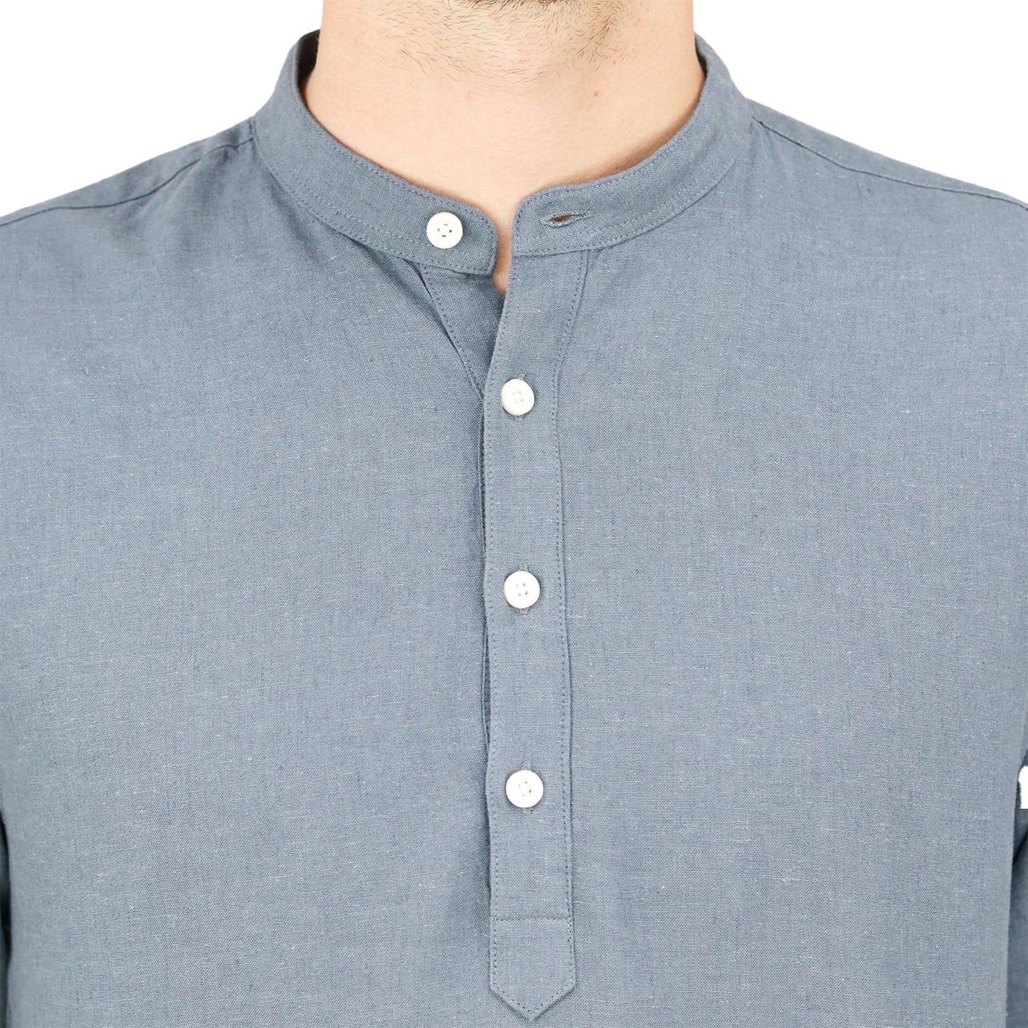 Men's Linen Band Collar Shirt