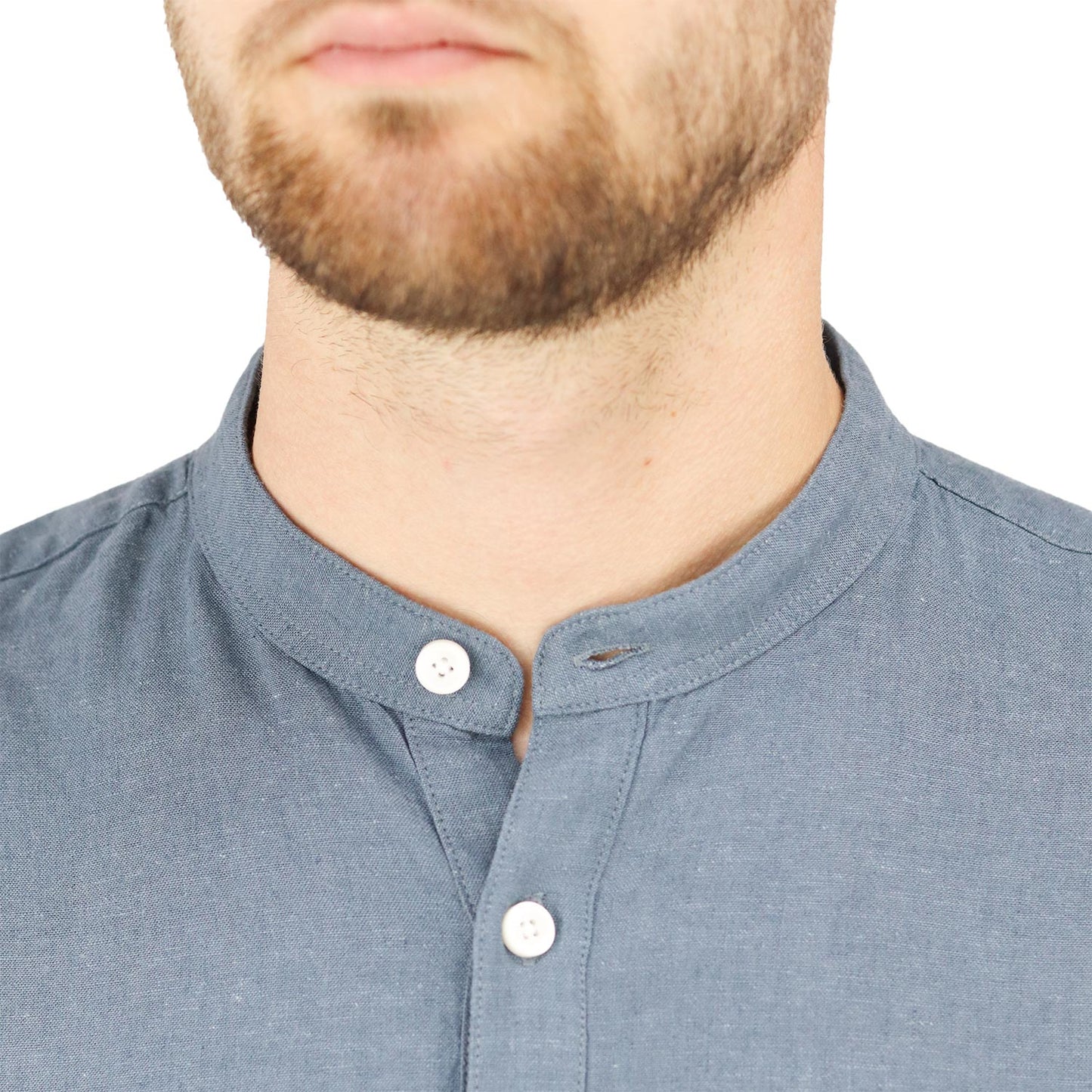 Men's Linen Band Collar Shirt