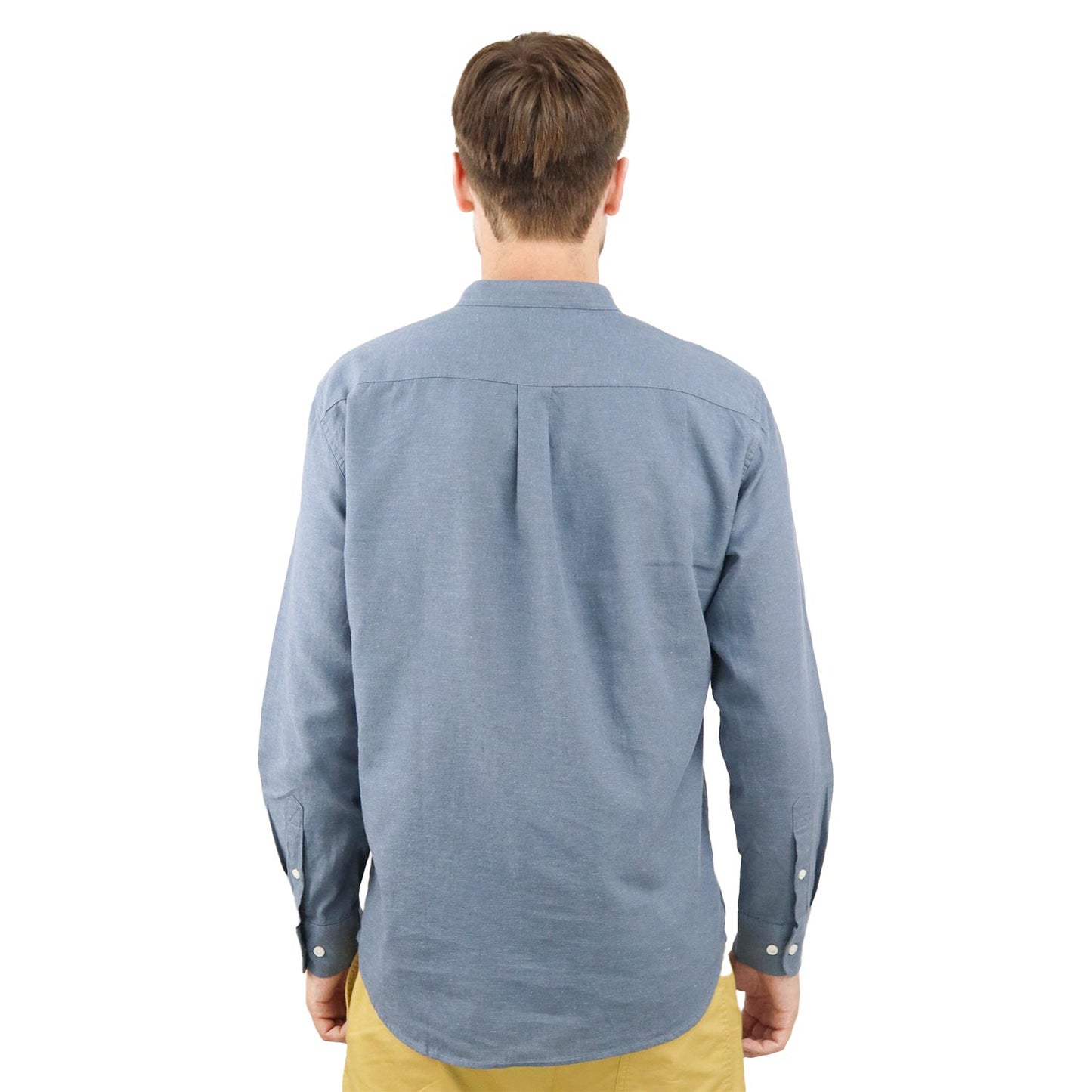 Men's Linen Band Collar Shirt