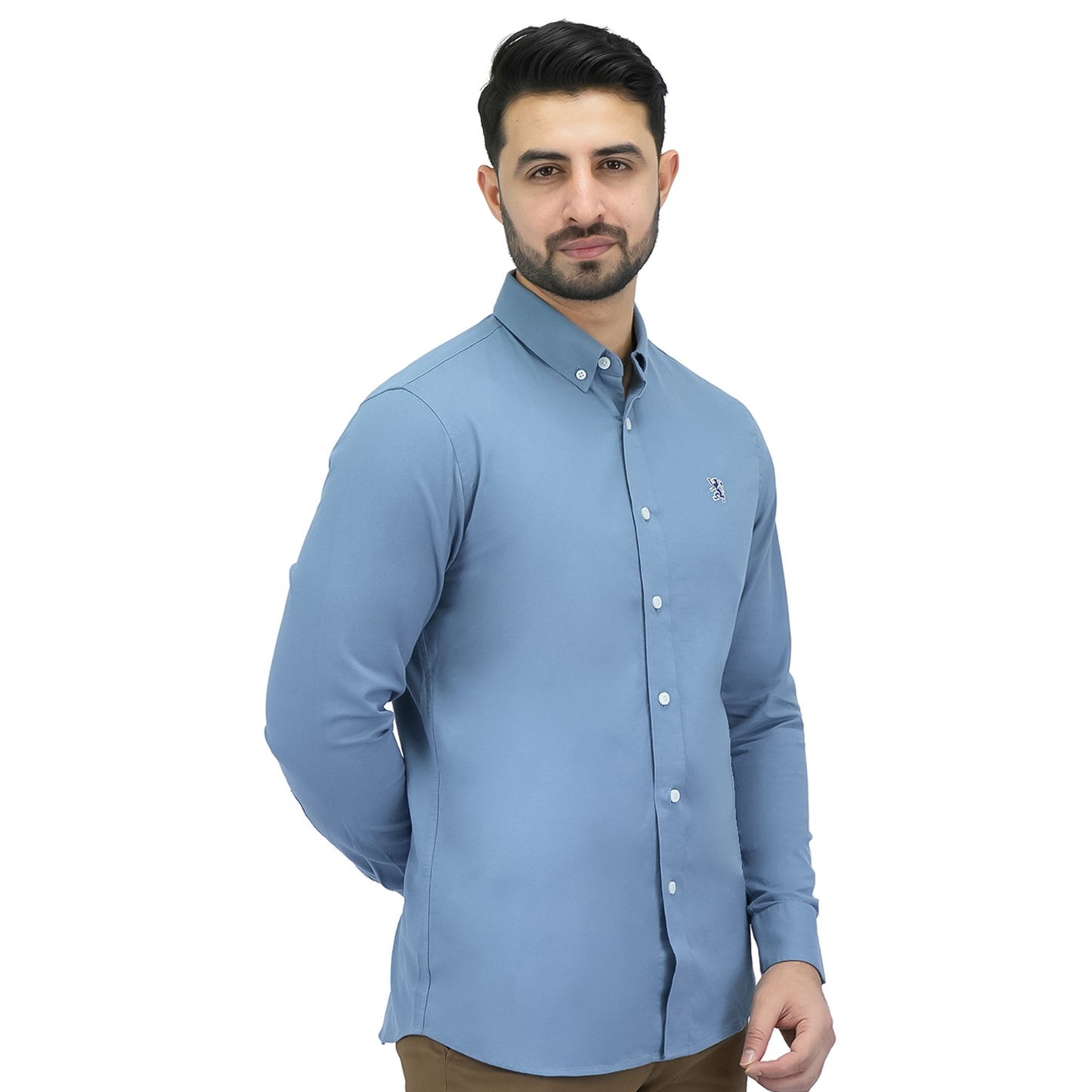 Giordano Men's Cotton Oxford Full Opening Long Sleeve Slim Fit Shirt-Green