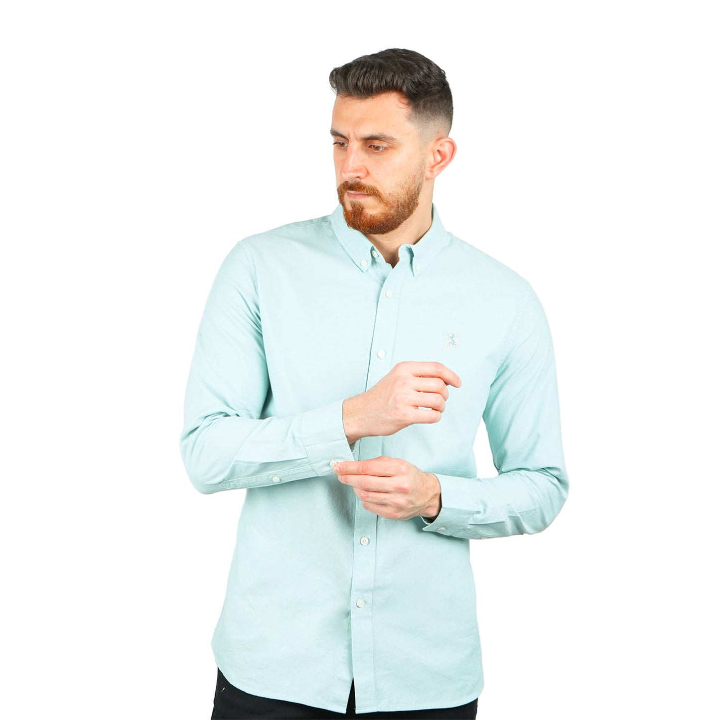 Giordano Men's Cotton Oxford Full Opening Long Sleeve Slim Fit Shirt-Green