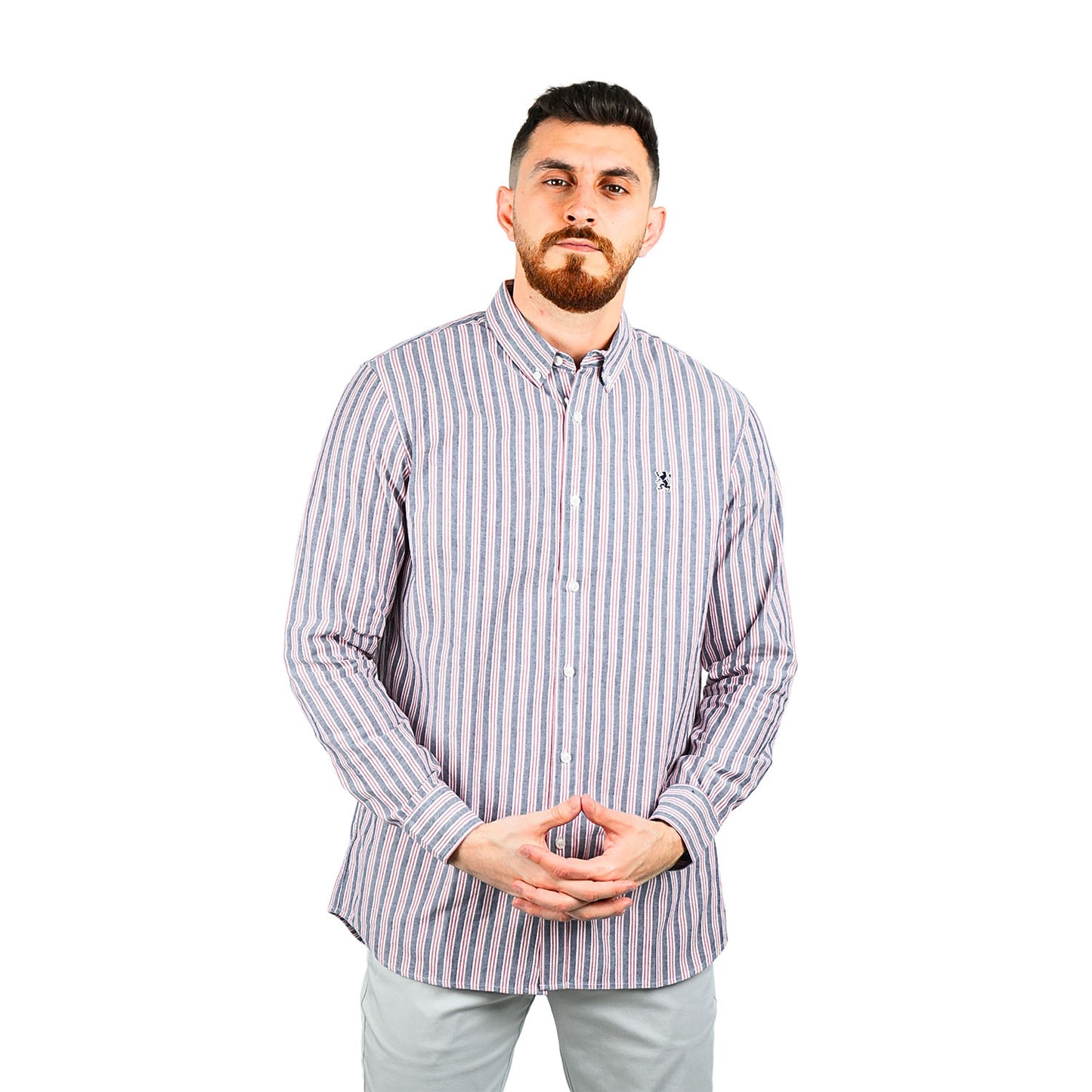 Giordano Men's Cotton Oxford Full Opening Long Sleeve Slim Fit Shirt-Multicolor
