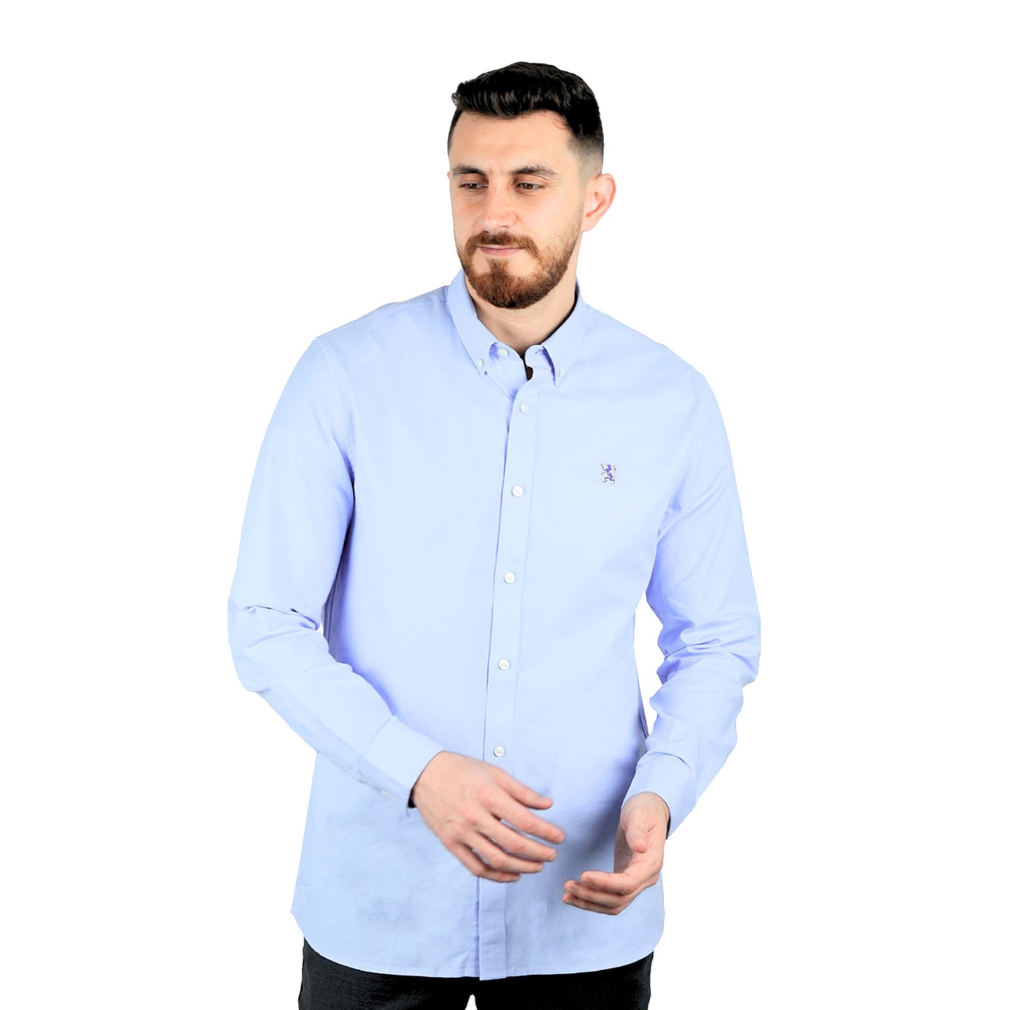 Giordano Men's Shirt With Small Lion Embroidery-Blue