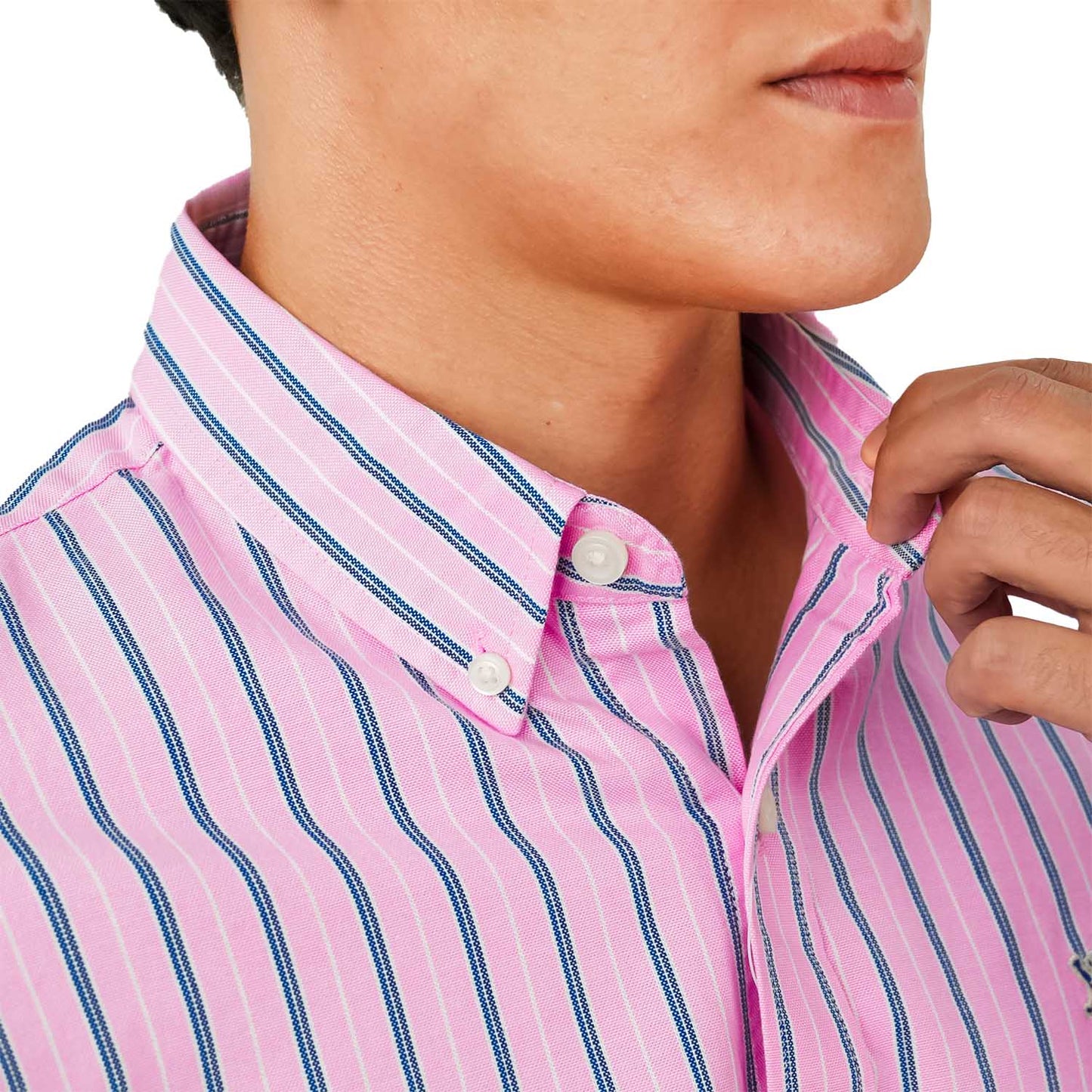 Men's Cotton Oxford Shirt - Small Lion Embroidery, Slim Fit, Full Button