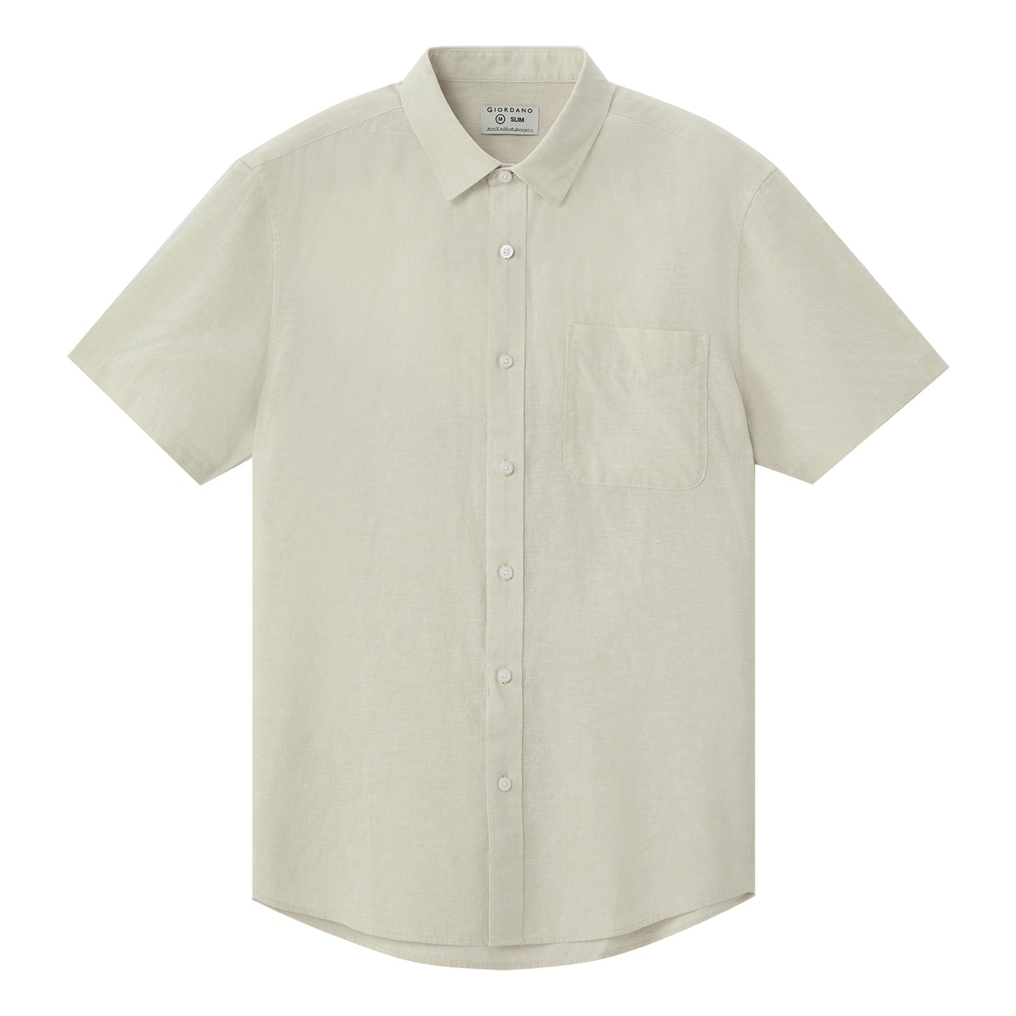 Giordano Men's Linen Cotton Poplin Short Sleeve Shirt-Brown