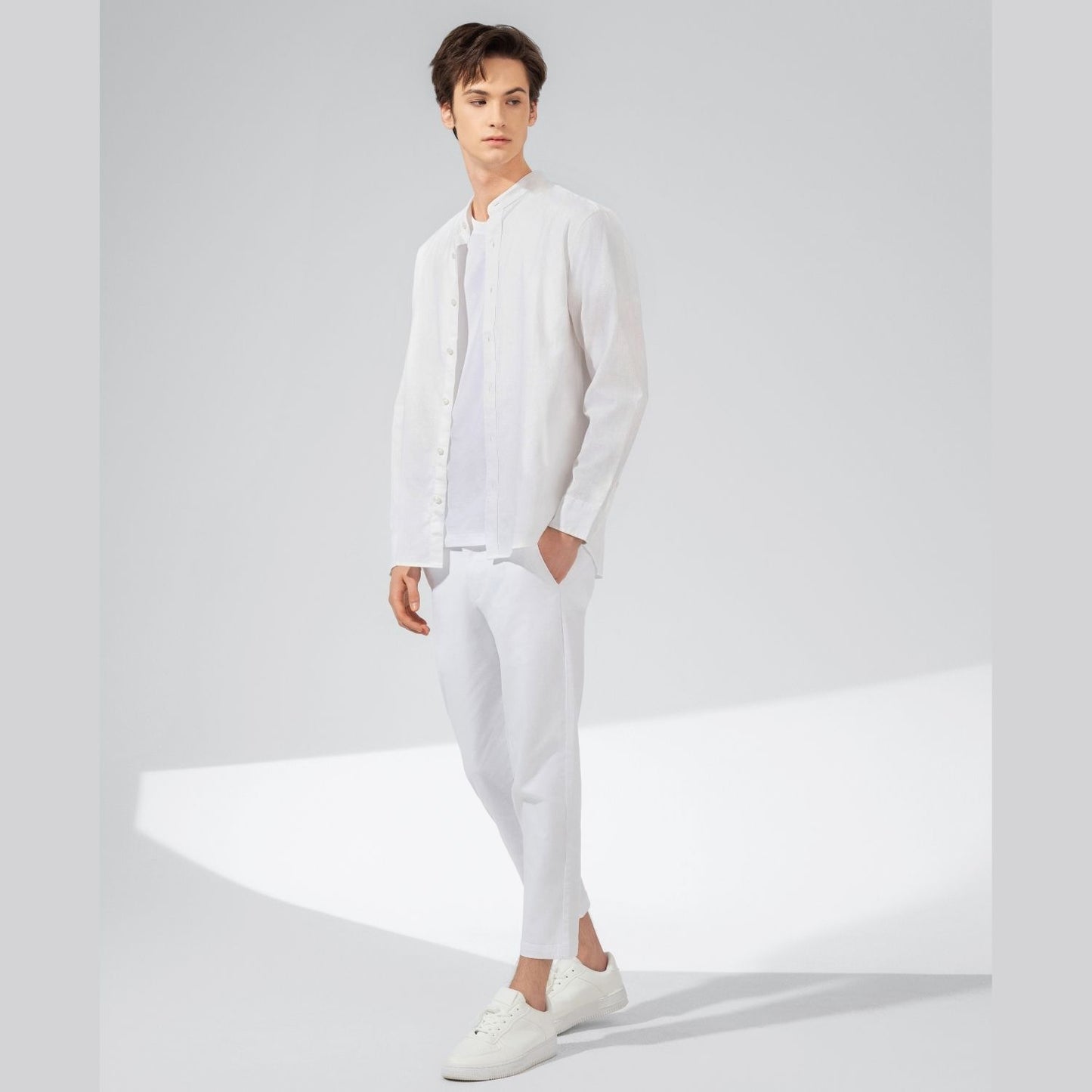 Men's Linen Poplin Blend Stand Collar Shirt