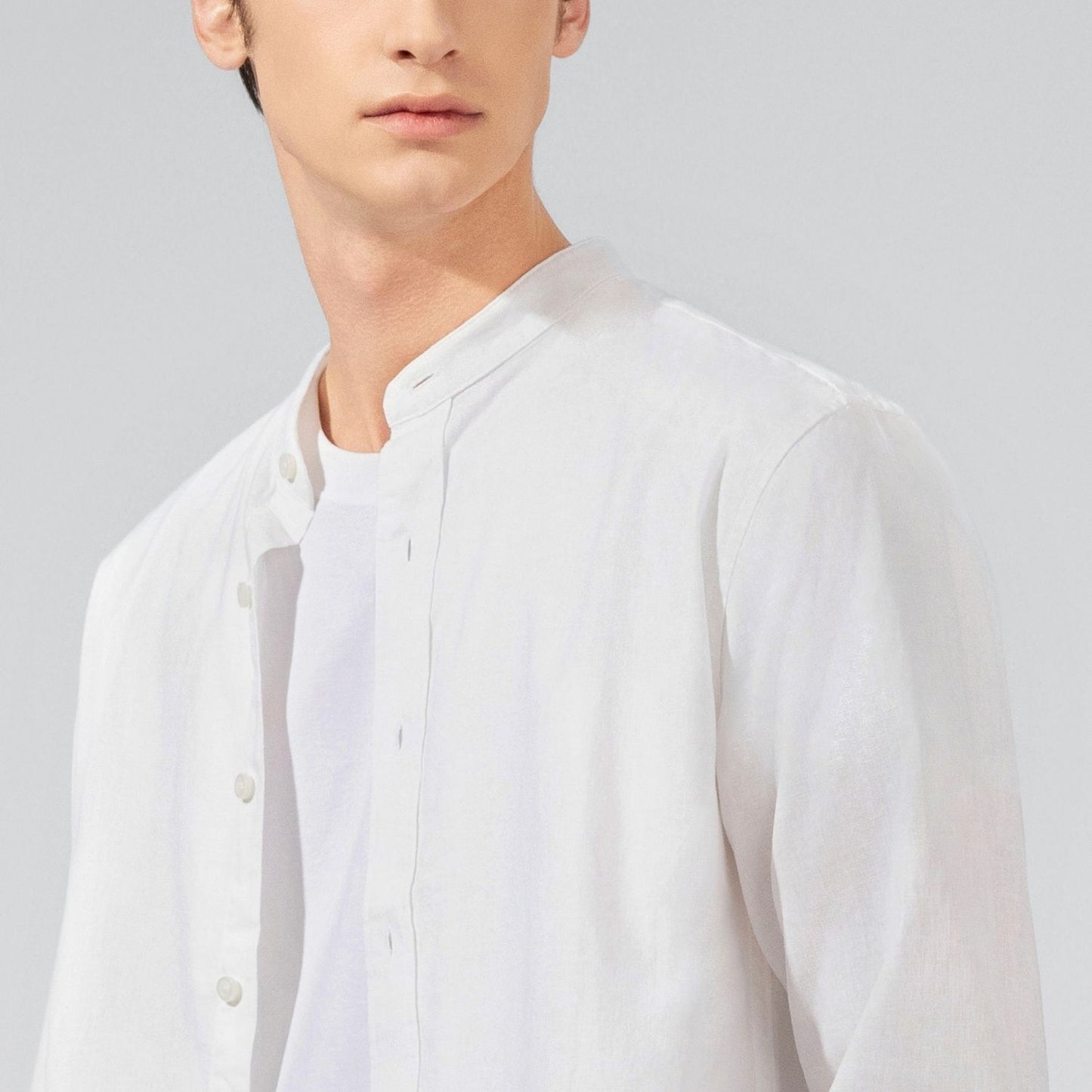Men's Linen Poplin Blend Stand Collar Shirt