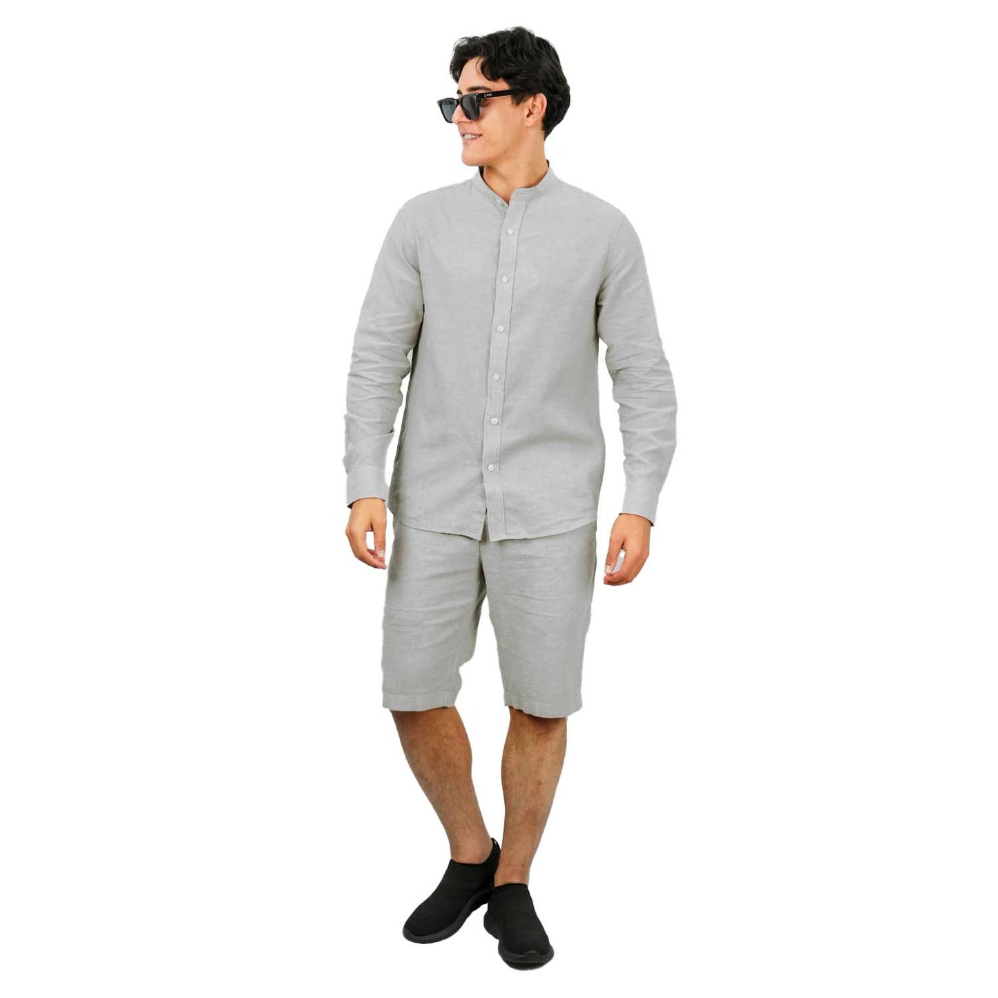 Men's Linen Poplin Blend Stand Collar Shirt