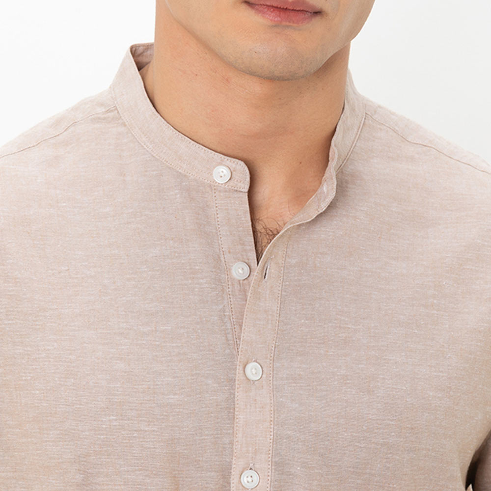 Men's Linen Cotton Poplin Shirt | Slim Fit, Band Collar