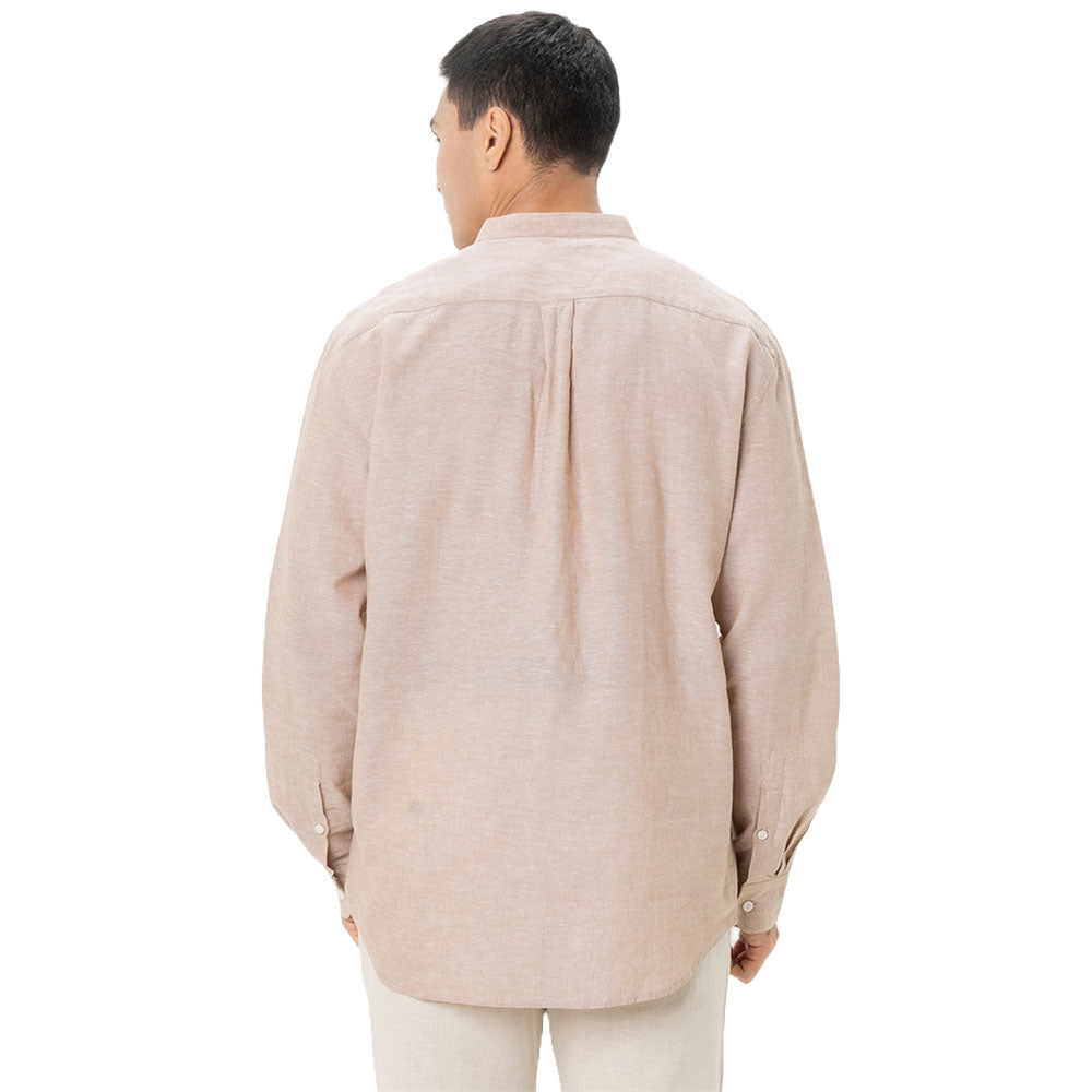 Men's Linen Cotton Poplin Shirt | Slim Fit, Band Collar
