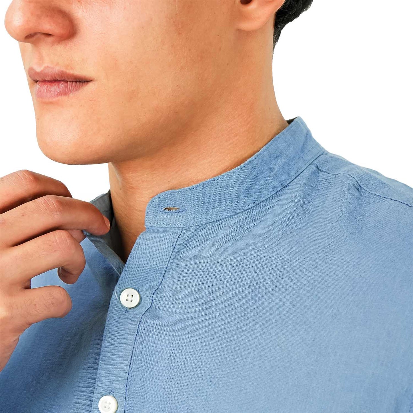 Men's Linen Cotton Poplin Shirt | Slim Fit, Band Collar