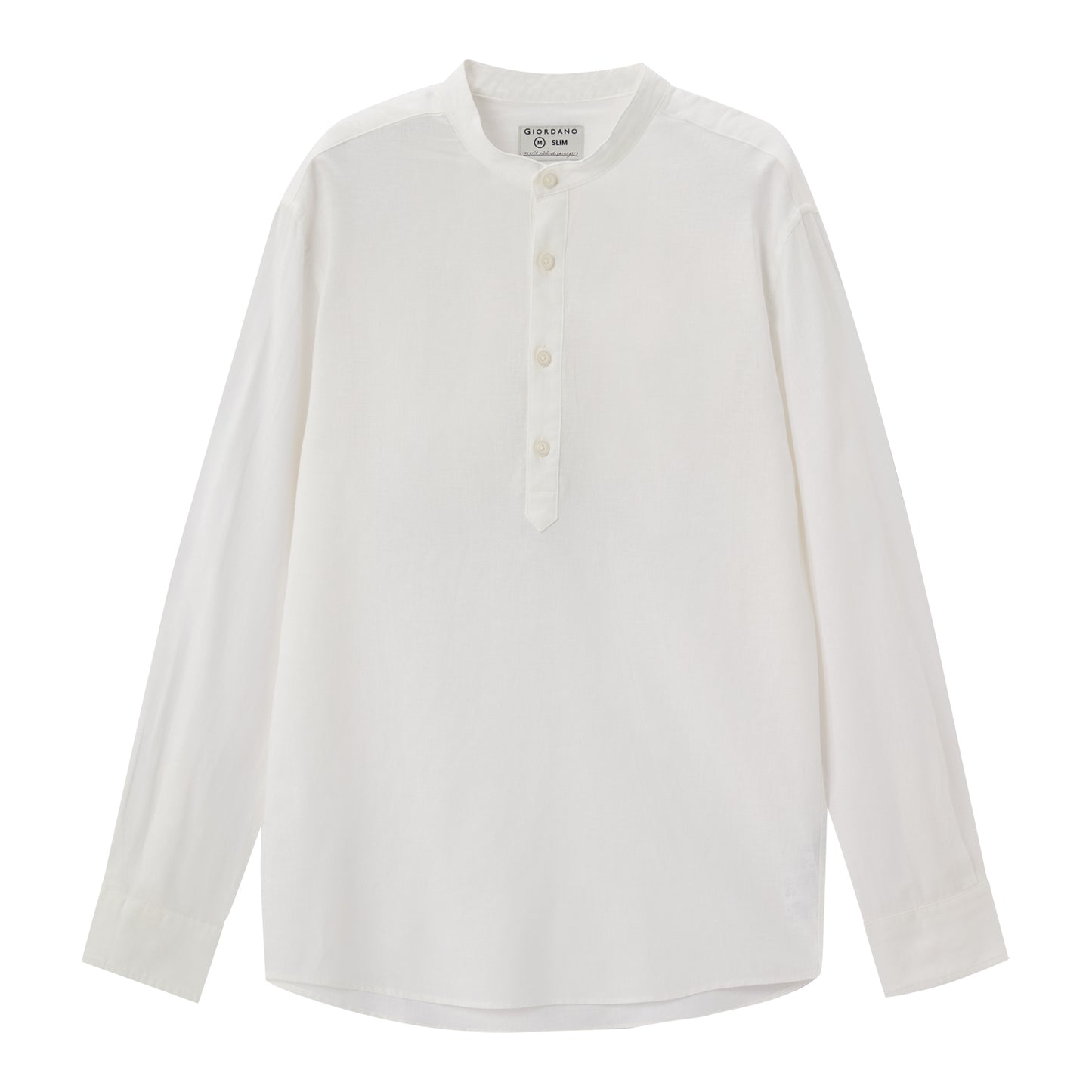 Giordano Men's Linen Cotton Poplin Shirt | Slim Fit, Band Collar-White