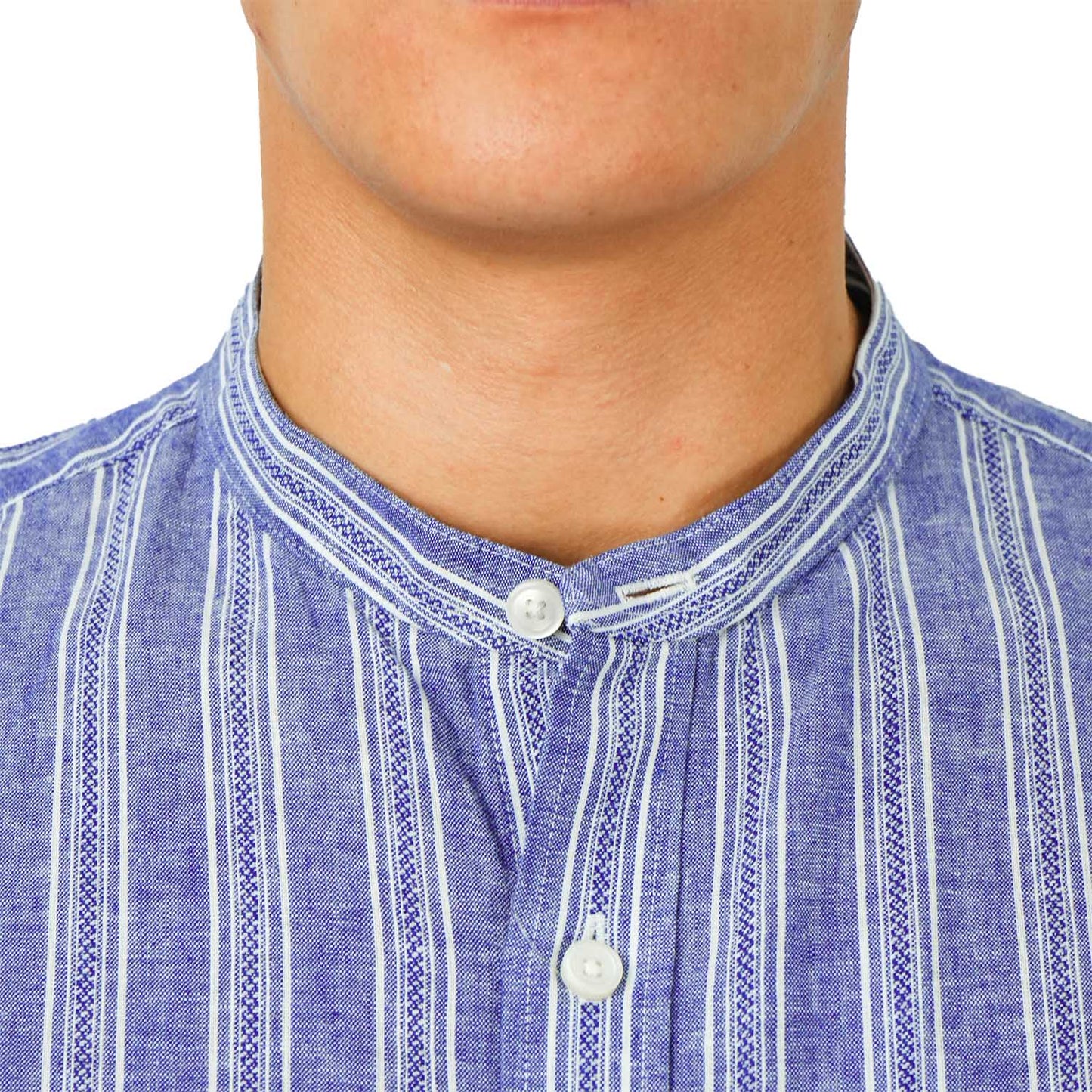 Men's Linen Cotton Poplin Band Collar Shirt | Slim Fit Summer Style