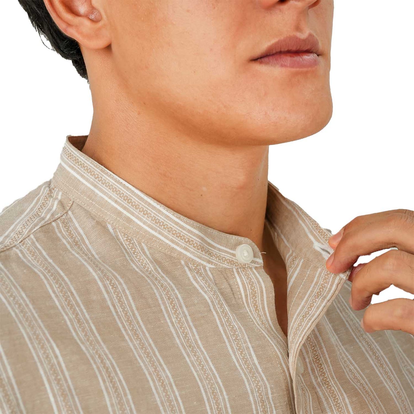 Men's Linen Cotton Poplin Band Collar Shirt | Slim Fit Summer Style