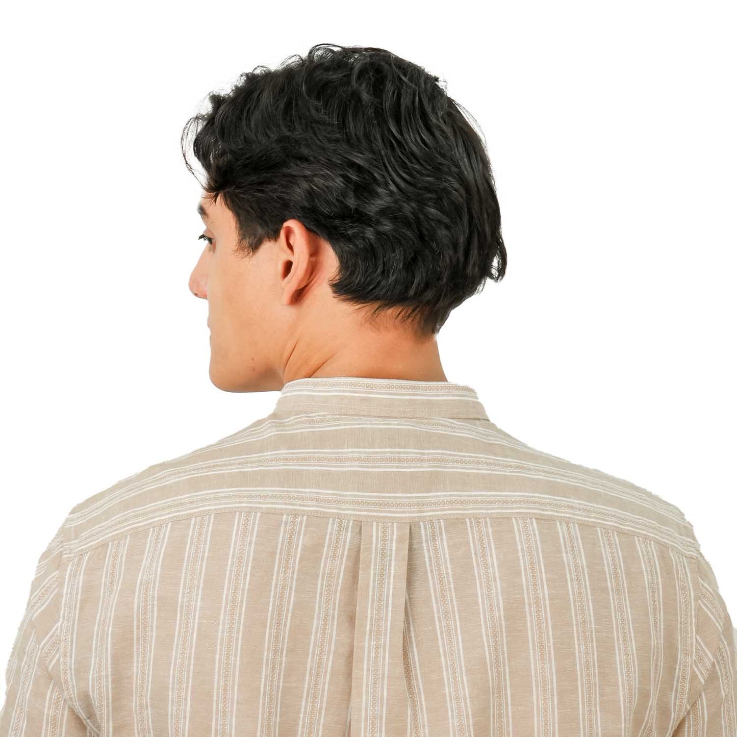 Men's Linen Cotton Poplin Band Collar Shirt | Slim Fit Summer Style