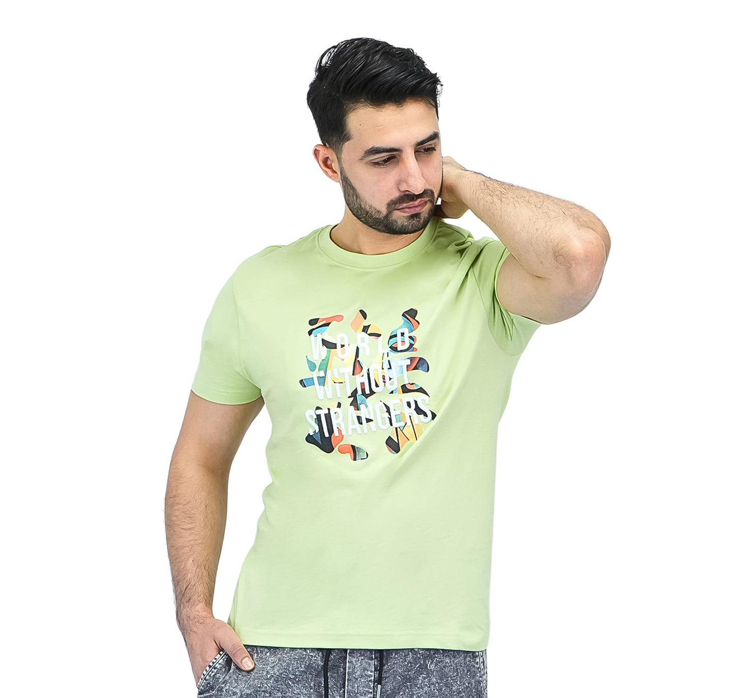 Giordano Men's Cotton Jersey Crewneck Short Sleeve Slim Fit Wws Print Tee-Green
