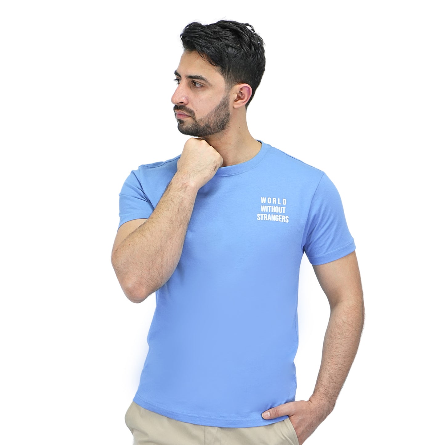 Giordano Men's Cotton Jersey Crewneck Short Sleeve Slim Fit Wws Print Tee-Blue