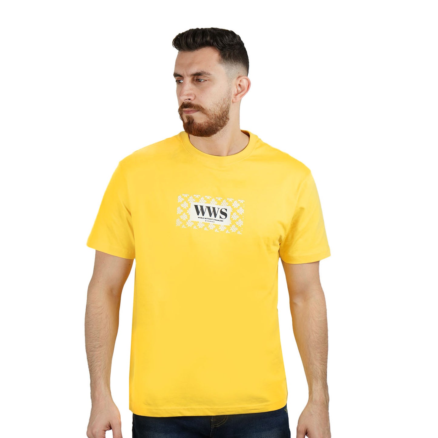 Giordano Men's Cotton Jersey Crewneck Short Sleeve Slim Fit Wws Print Tee-Yellow