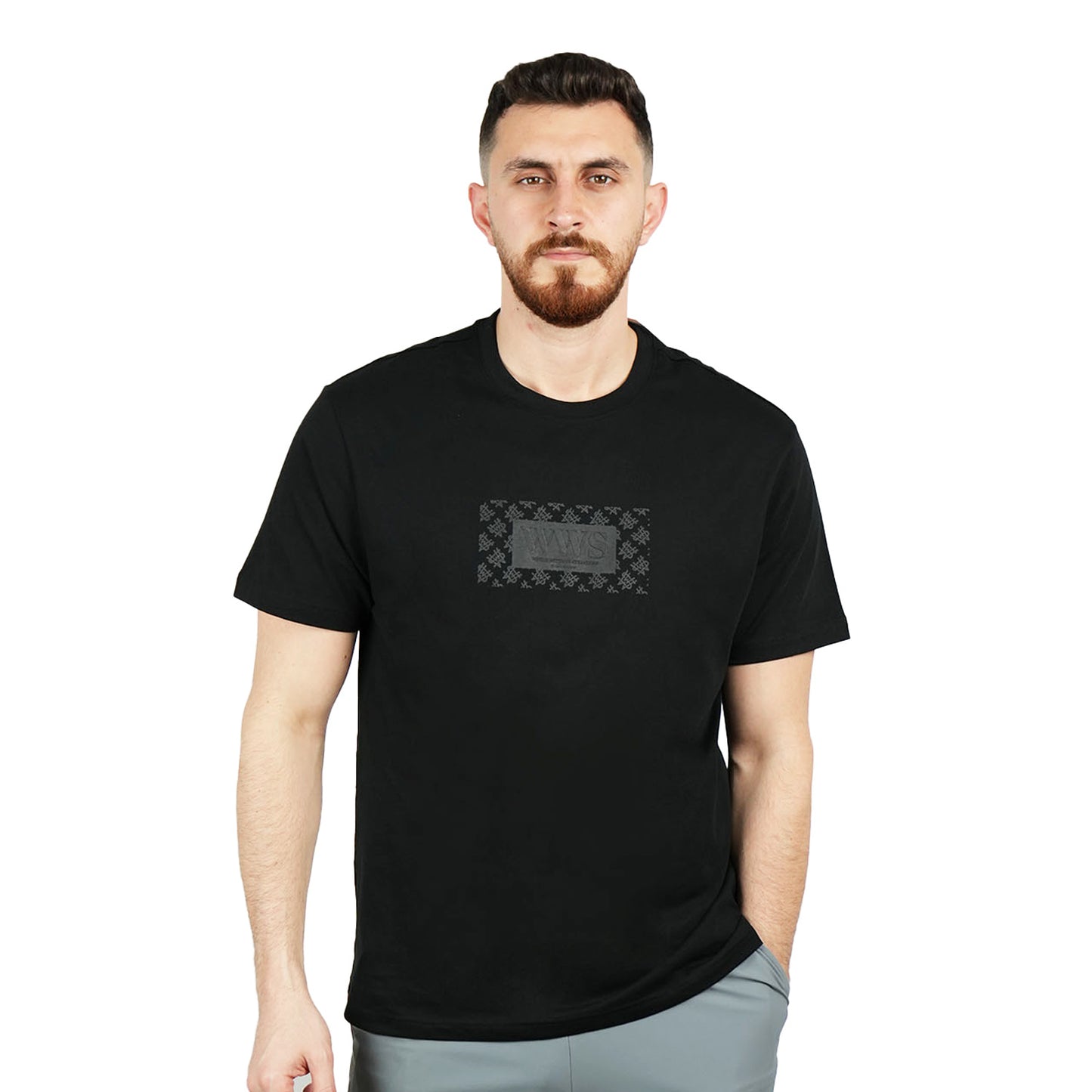 Giordano Men's Cotton Jersey Crewneck Short Sleeve Slim Fit Wws Print Tee-Black