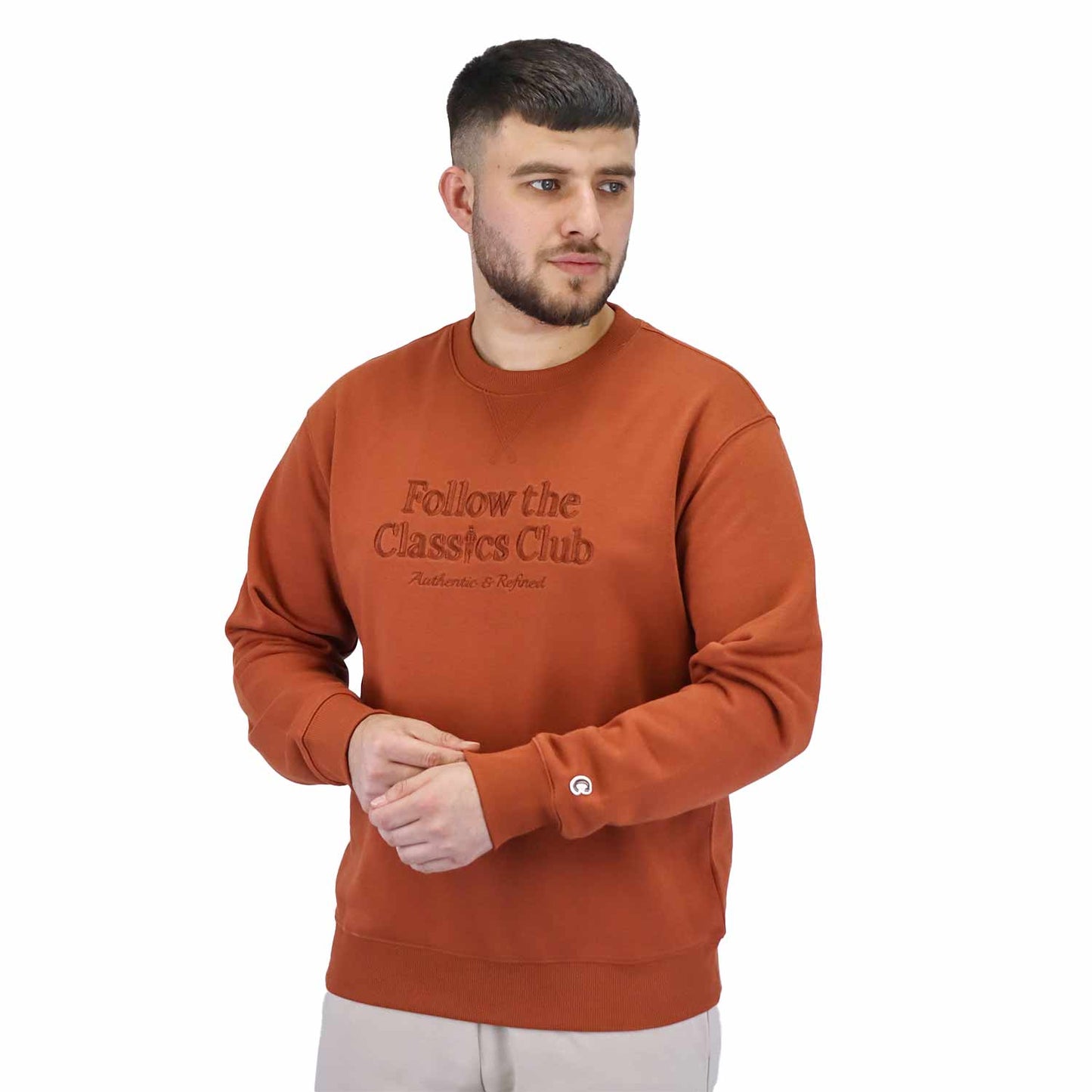 Giordano Men's Classic French Terry Crew Neck Long Sleeve Relaxed Fit Print Sweatshirt-Brown