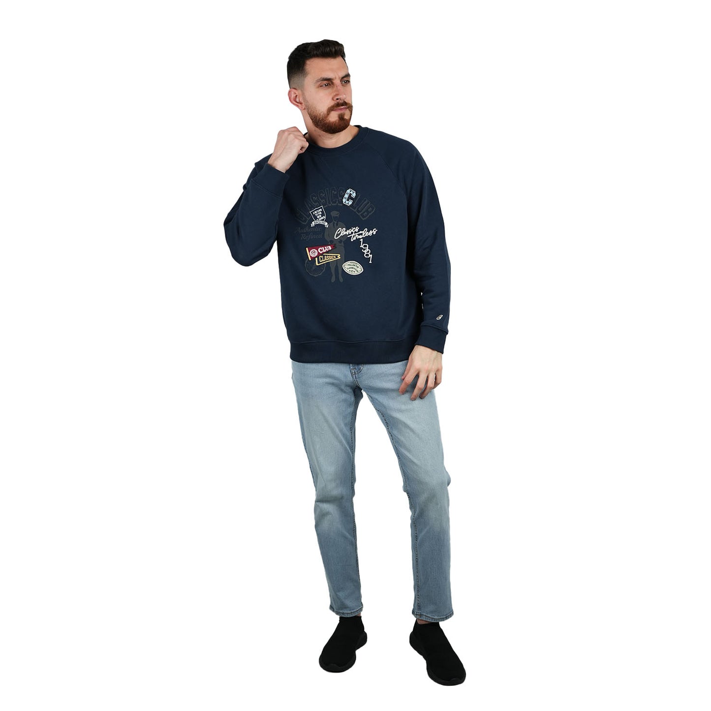 Men’S French Terry Crew Neck Long Sleeve Classic Print Sweatshirt