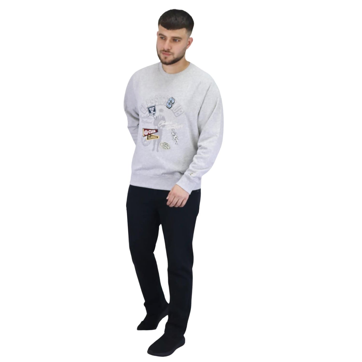 Men’S French Terry Crew Neck Long Sleeve Classic Print Sweatshirt