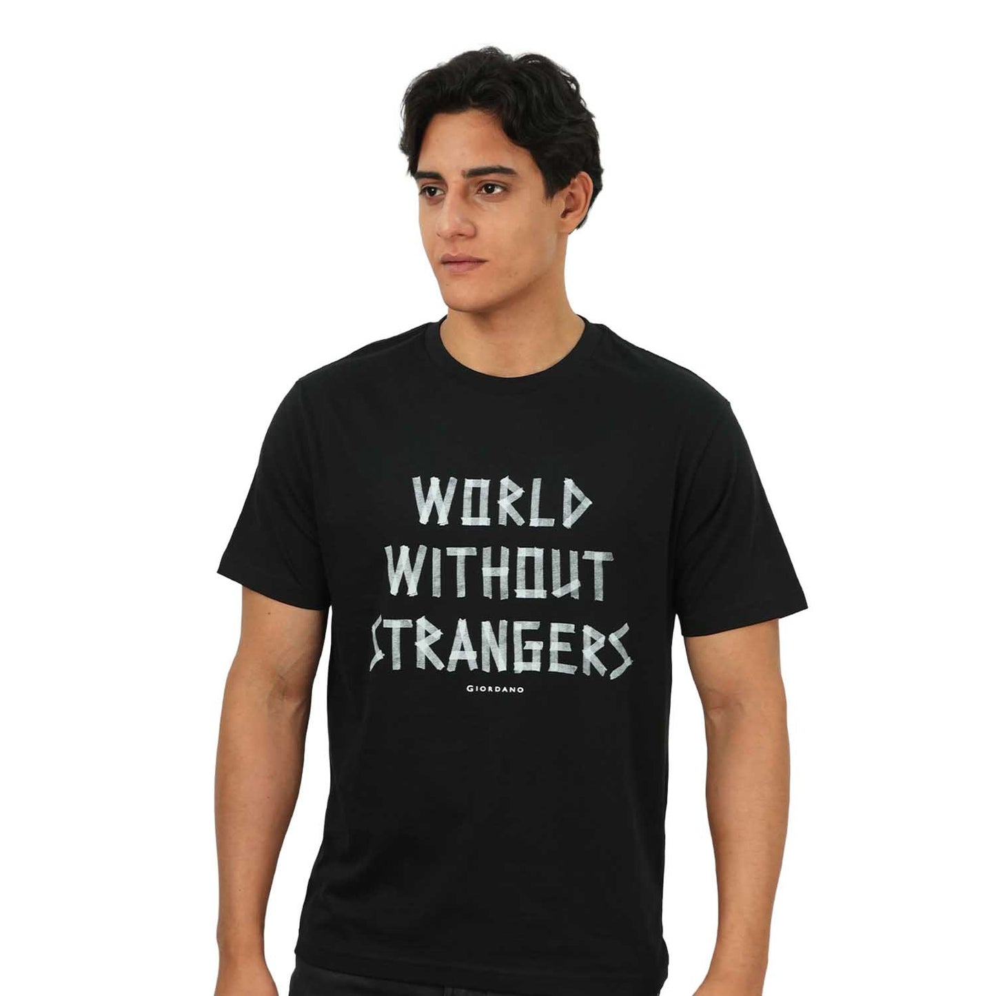 Men's World Without Strangers Print Tee - Slim Fit, Crew Neck, Cotton