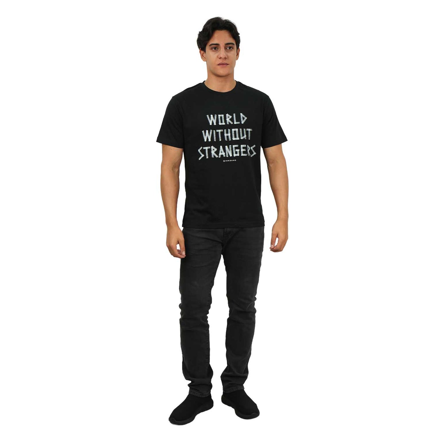 Men's World Without Strangers Print Tee - Slim Fit, Crew Neck, Cotton