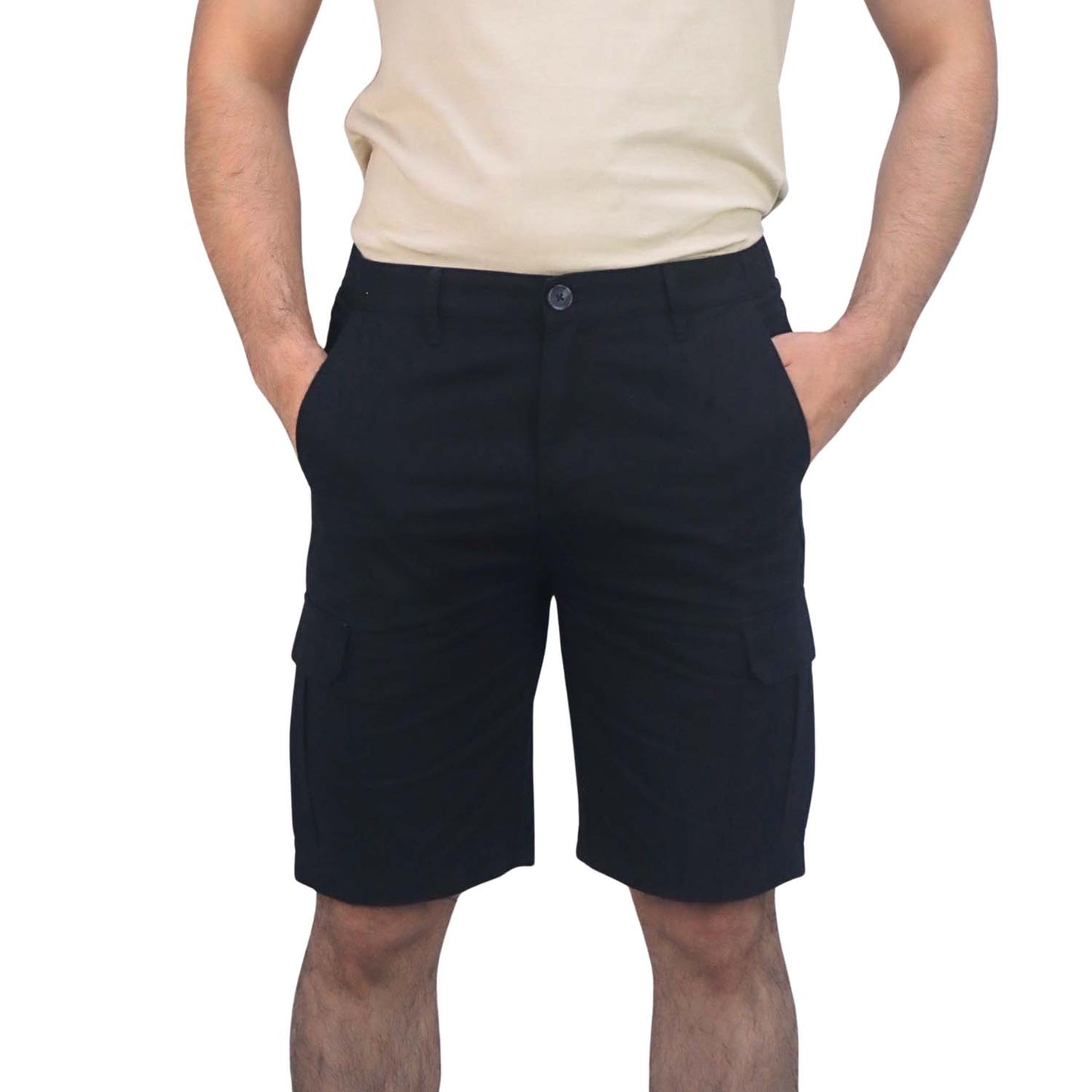 Giordano Men’S Twill Mid Rise Elastic Waist Bermuda Shorts-Black